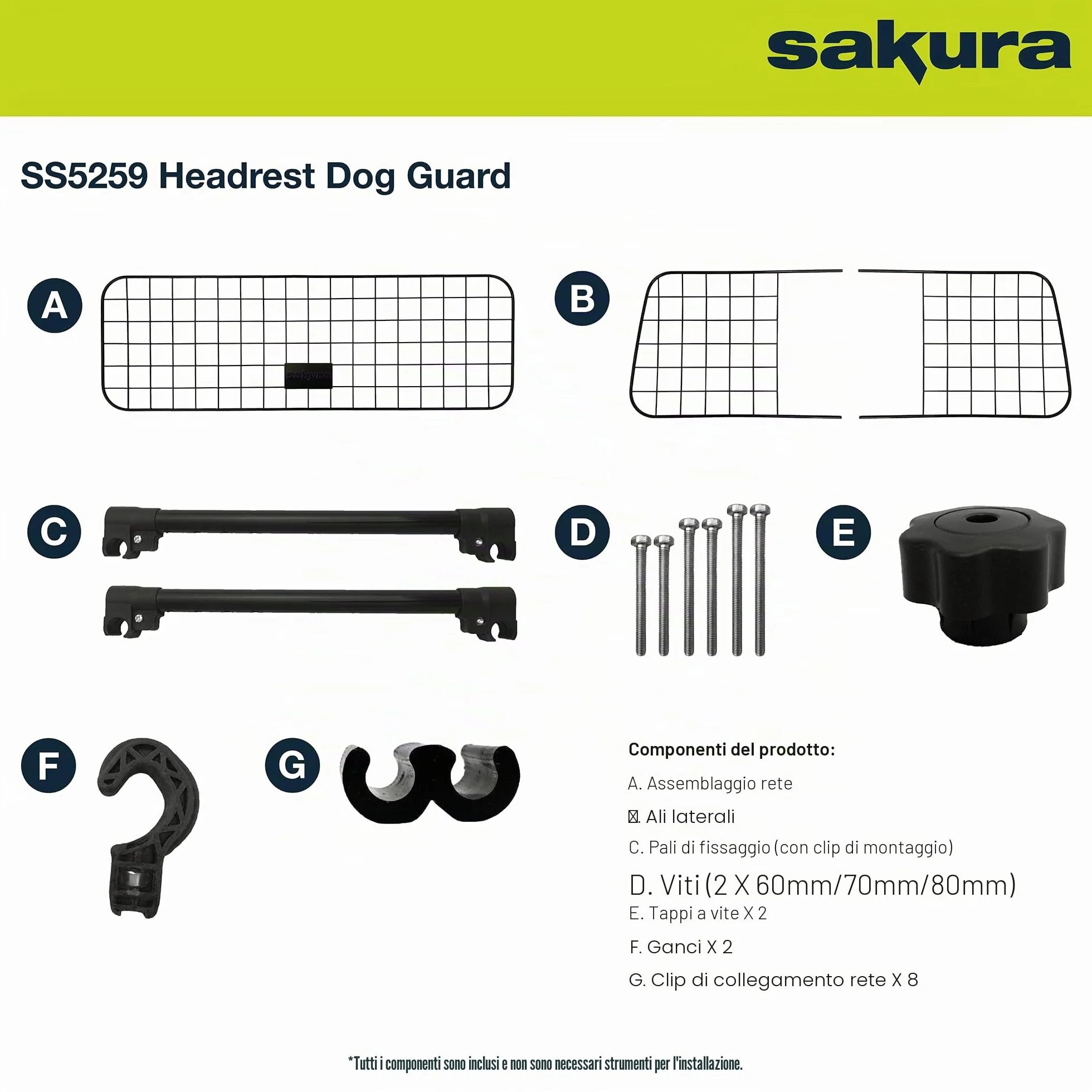 Sakura SS5259 Divisorio per Cani da Auto per Poggiatesta, Larghezza Regolabile, Facile Montaggio