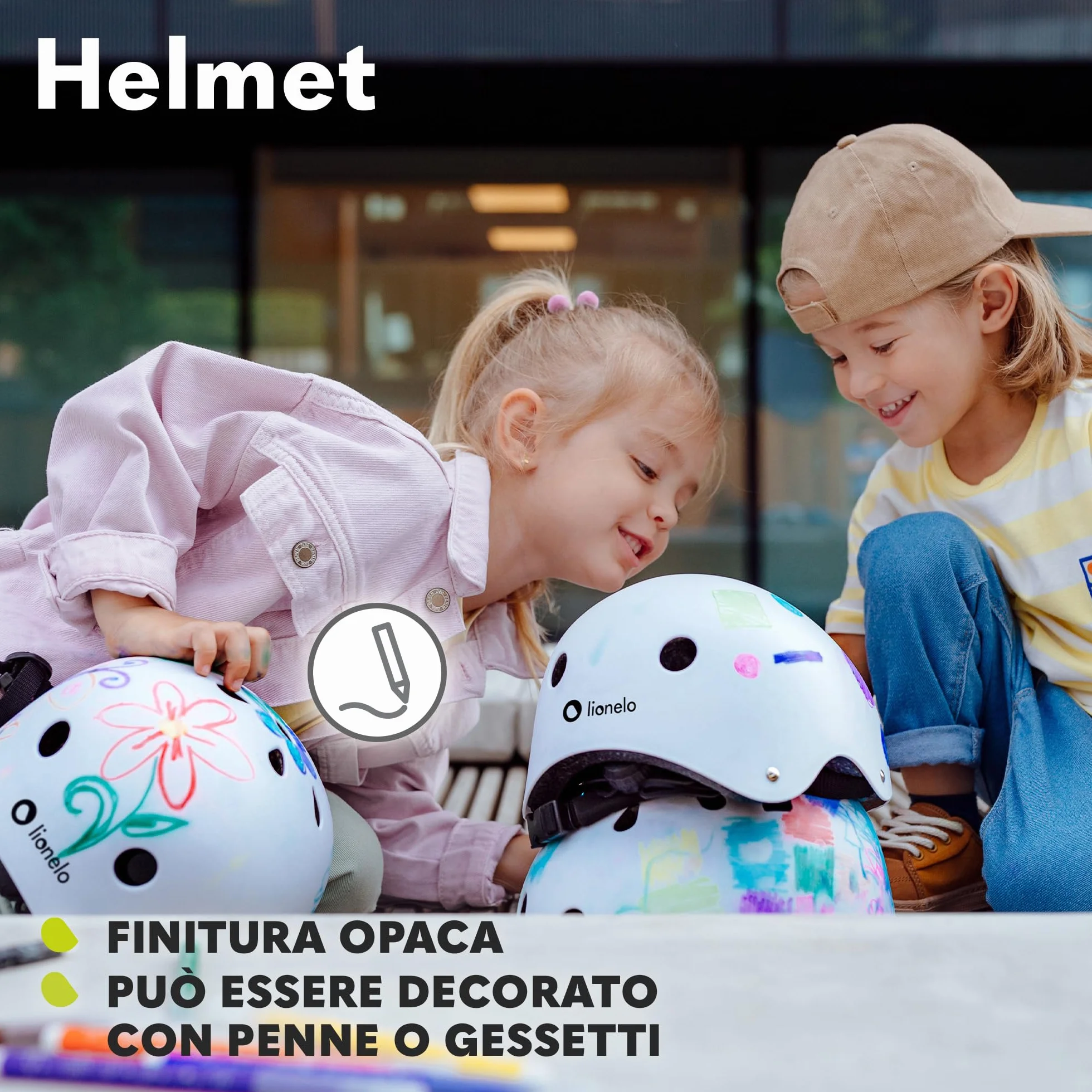 Lionelo HELMET Avventura creativa Casco Bici Bambini Taglia S Regolabile 50-56 cm Ventilato ABS EPS Certificato Intertek