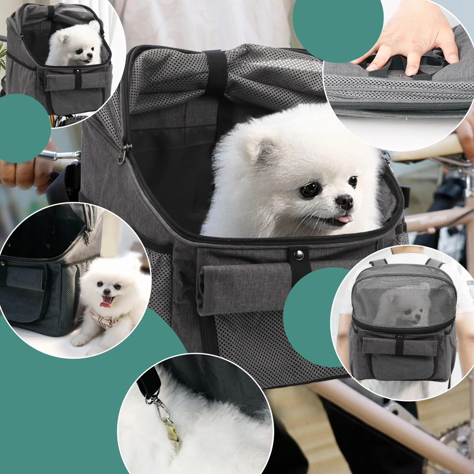 Bigking Borsa per Bicicletta per Animali Domestici, Cestino Anteriore per Cani, Cestino Pieghevole per Bicicletta, Adatto per Equitazione All'aperto E Campeggio Con Animali Domestici (Grigio)
