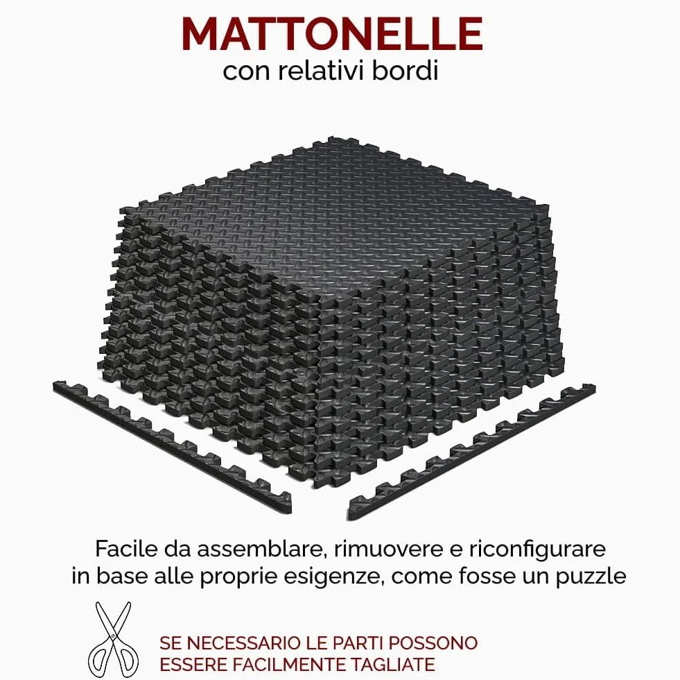 TAPPETO GOMMATO FITNESS 60 X 60 CM AD INCASTRO PUZZLE PAVIMENTO PALESTRA MATERASSINO ANTISCIVOLO TATAMI KARATE PAVIMENTO COMPONIBILE