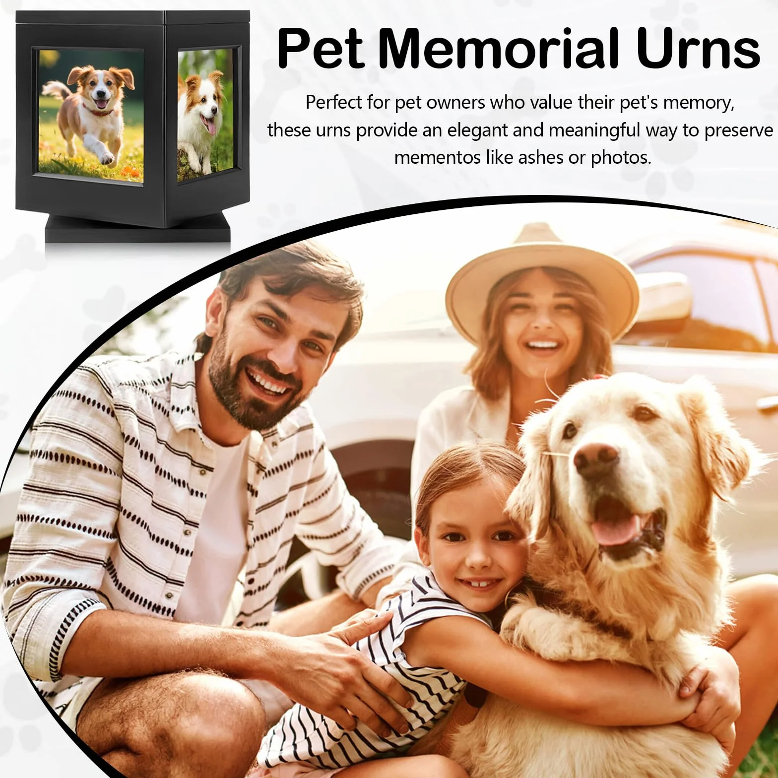 Urna per Ceneri Cane o Gatto, Urna per Animali Domestici con Cornice Portafoto Souvenirs Grande Scatola in Legno Souvenir Urne Funerarie Animali Regalo Commemorativo