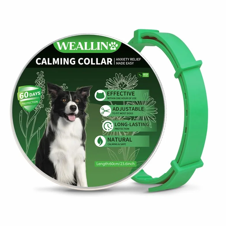 WEALLIN Collare Calmante per Cani Anti-Ansia Regolabile Impermeabile Naturale Feromoni 60 Giorni per Cuccioli Cani di Grossa Taglia Verde