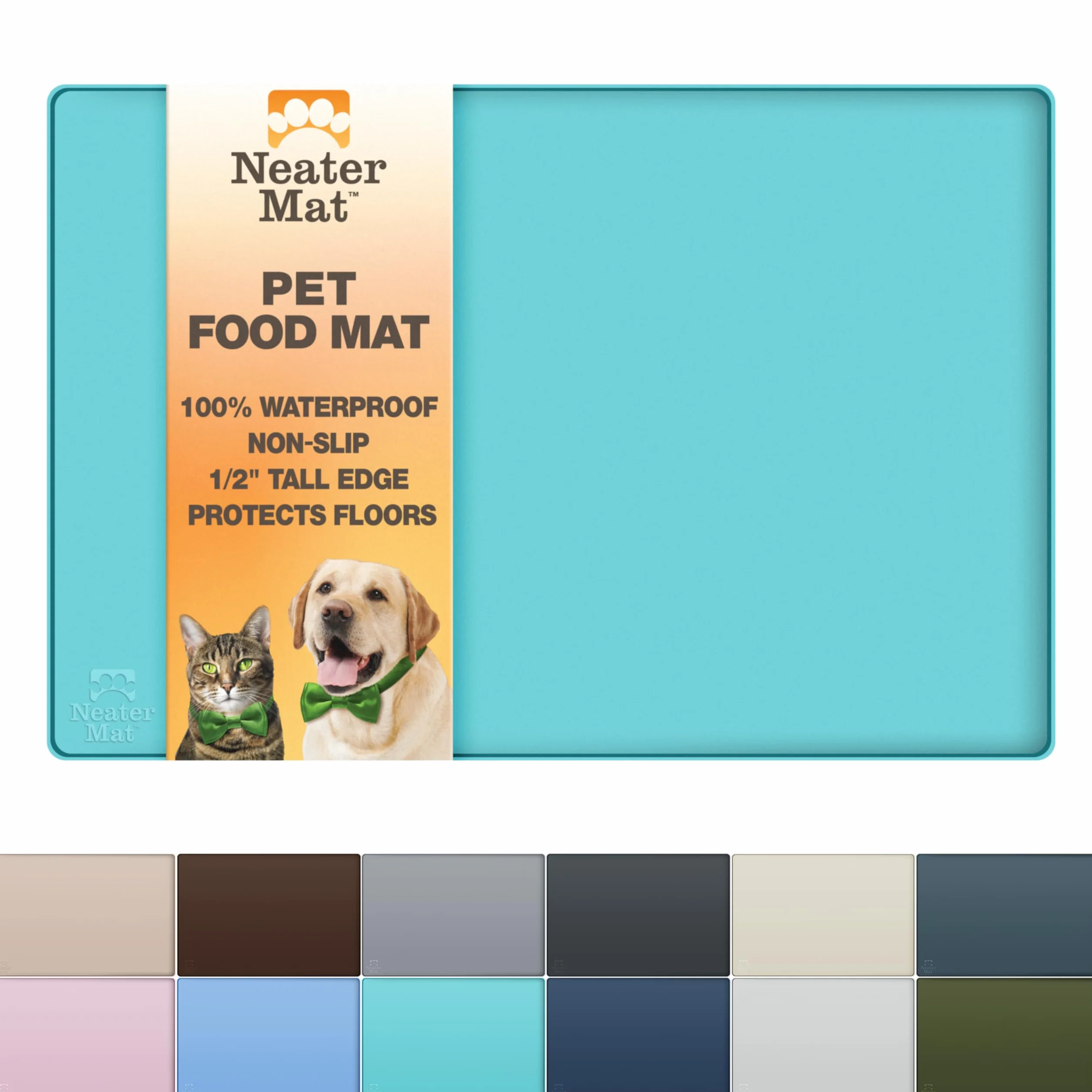 Neater Pet Brands Neater Mat - Tappetino impermeabile in silicone per animali domestici, protegge i pavimenti da cibo e acqua (Acqua Marina, 40,6 x 25,5 cm Silicone)