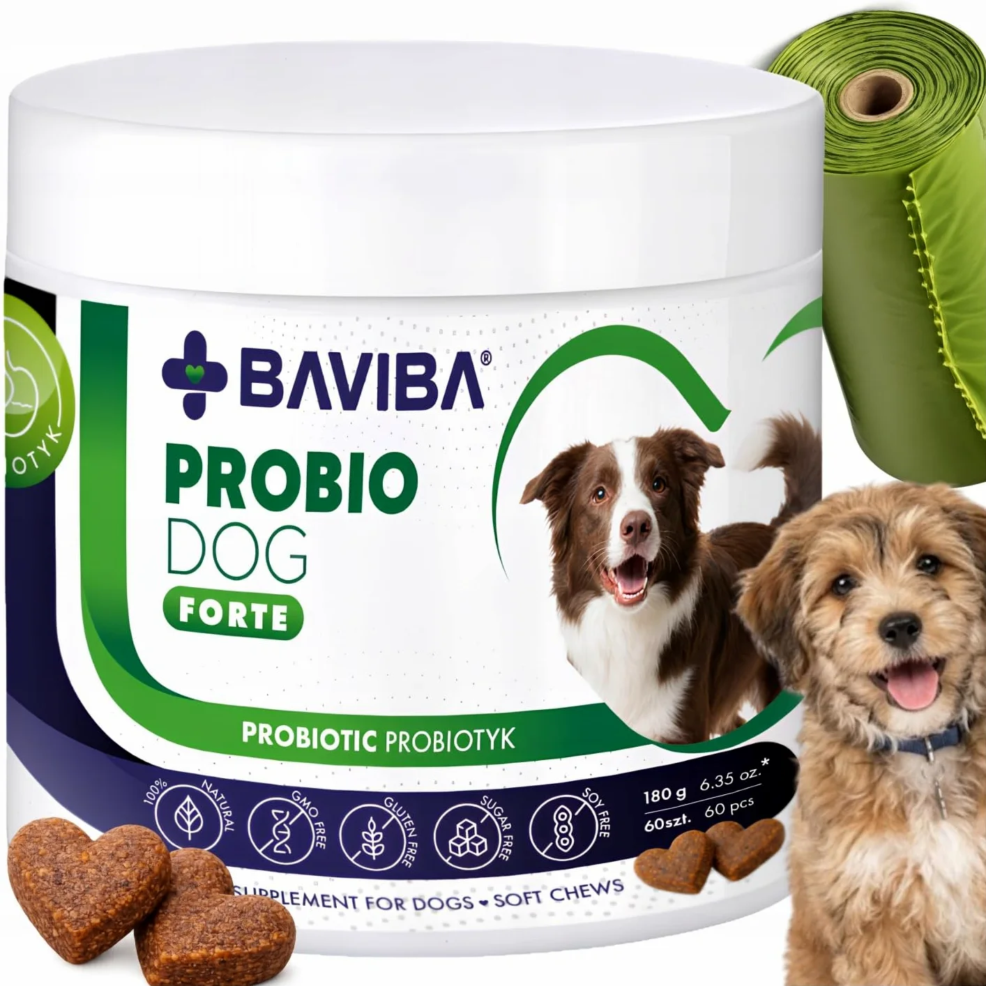ProBio DOG FORTE 60 Soft Chews – Probiotico Anti-Prurito per Cani | Grattamento, Leccamento, Supporto Intestinale, Digestione, Immunità e Pelle Sana | Bacillus velezensis, MOS+FOS, L-Glutammina