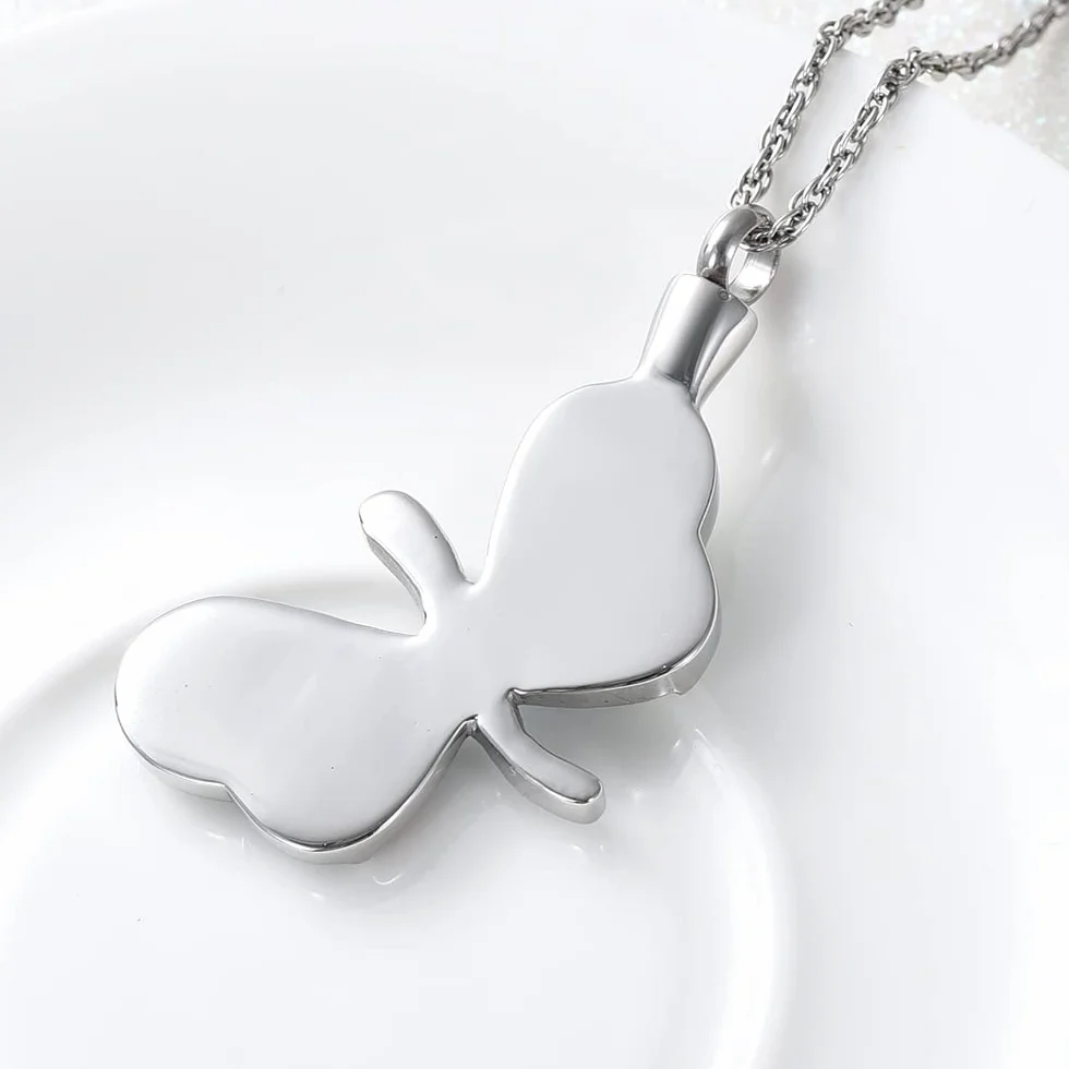 Collana con urna a forma di farfalla, in acciaio inossidabile, gioiello per donne e uomini, con ciondolo commemorativo per ceneri, ricordo funebre
