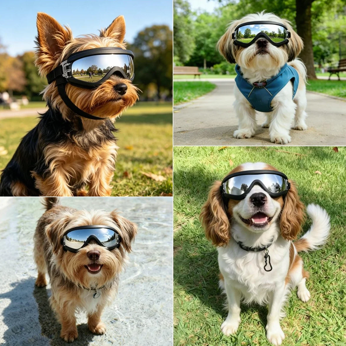 Occhiali per cani di piccola taglia Anti-UV Impermeabili Occhiali da moto per cani con elastico regolabile, occhiali da sole per cani di piccola taglia - Argento, S