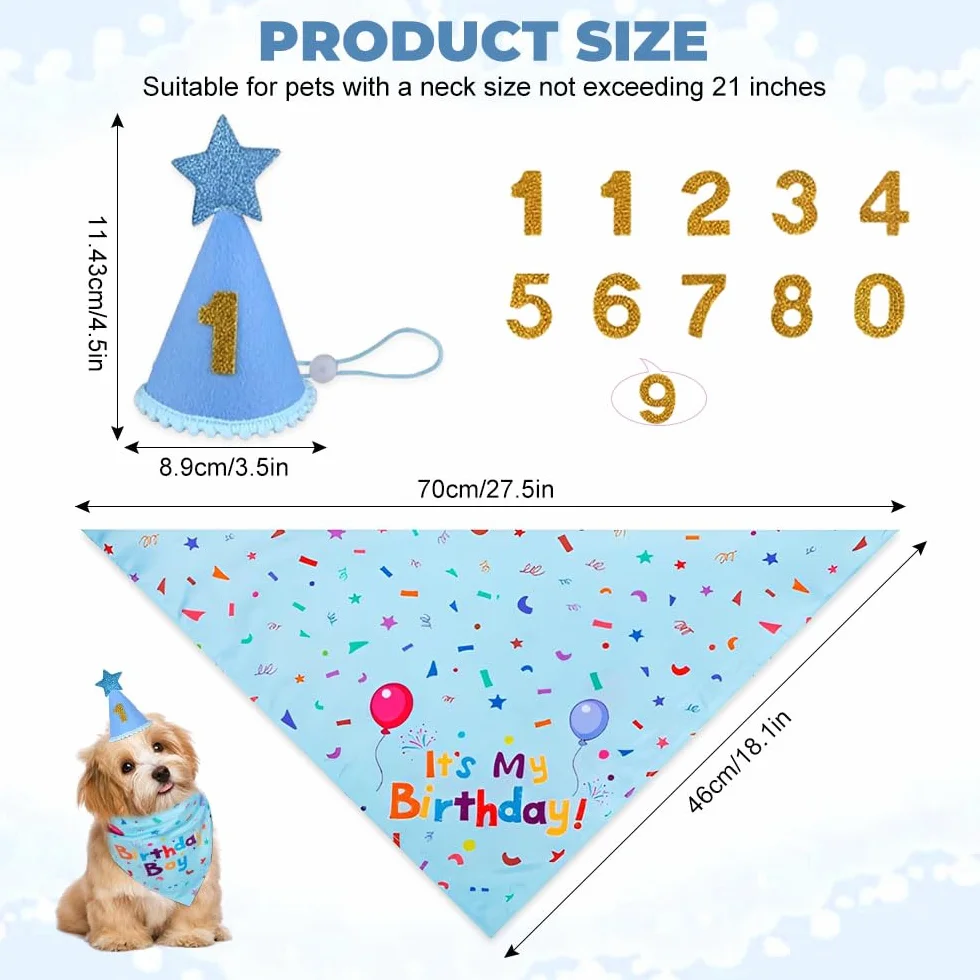 Compleanno Cane Bandana con Cappello Numeri HMCEY Cappellini Festa Animali Domestici Blu