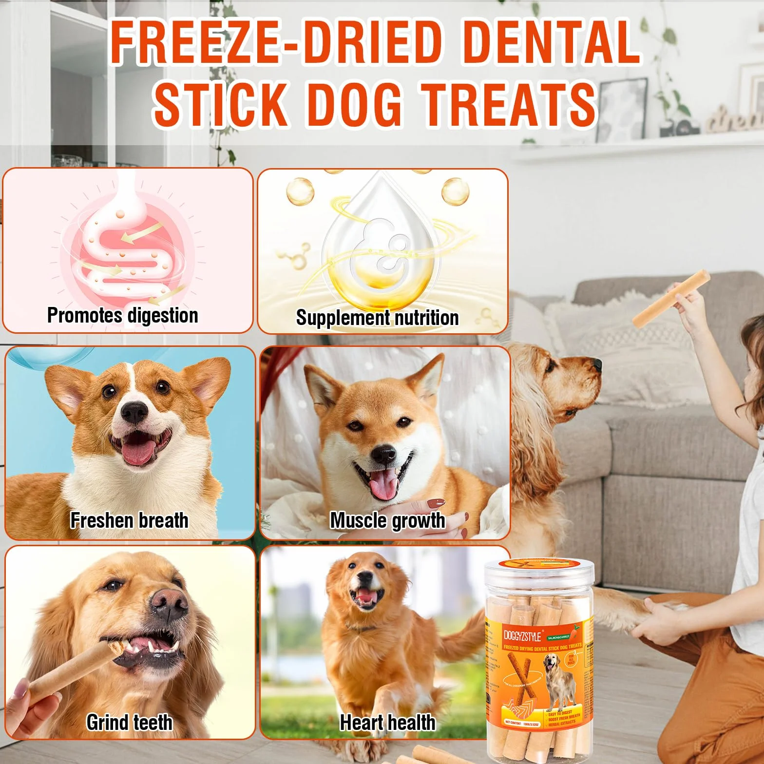 100g Salmon Sticks for Dogs,Bastoncini Di Salmone Per Cani,Vero Salmone E Carote,Facilmente Digeribile,Trattamento Per Cani Ad Alto Contenuto Proteico,Rinfresca L'alito Sano