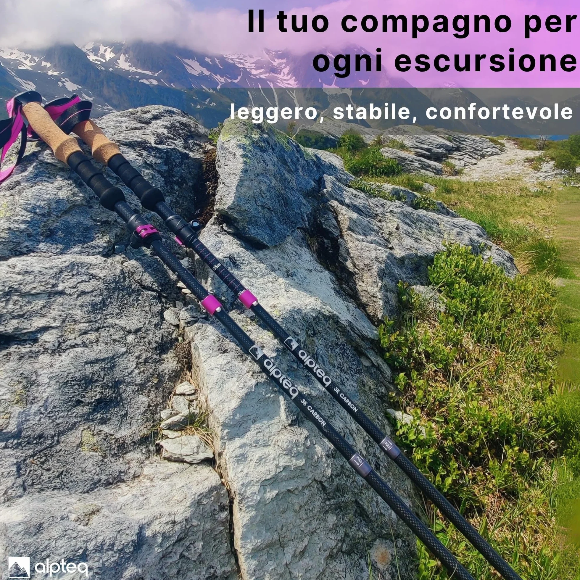 Bastoni da trekking pieghevoli in carbonio con impugnatura in sughero extra leggeri