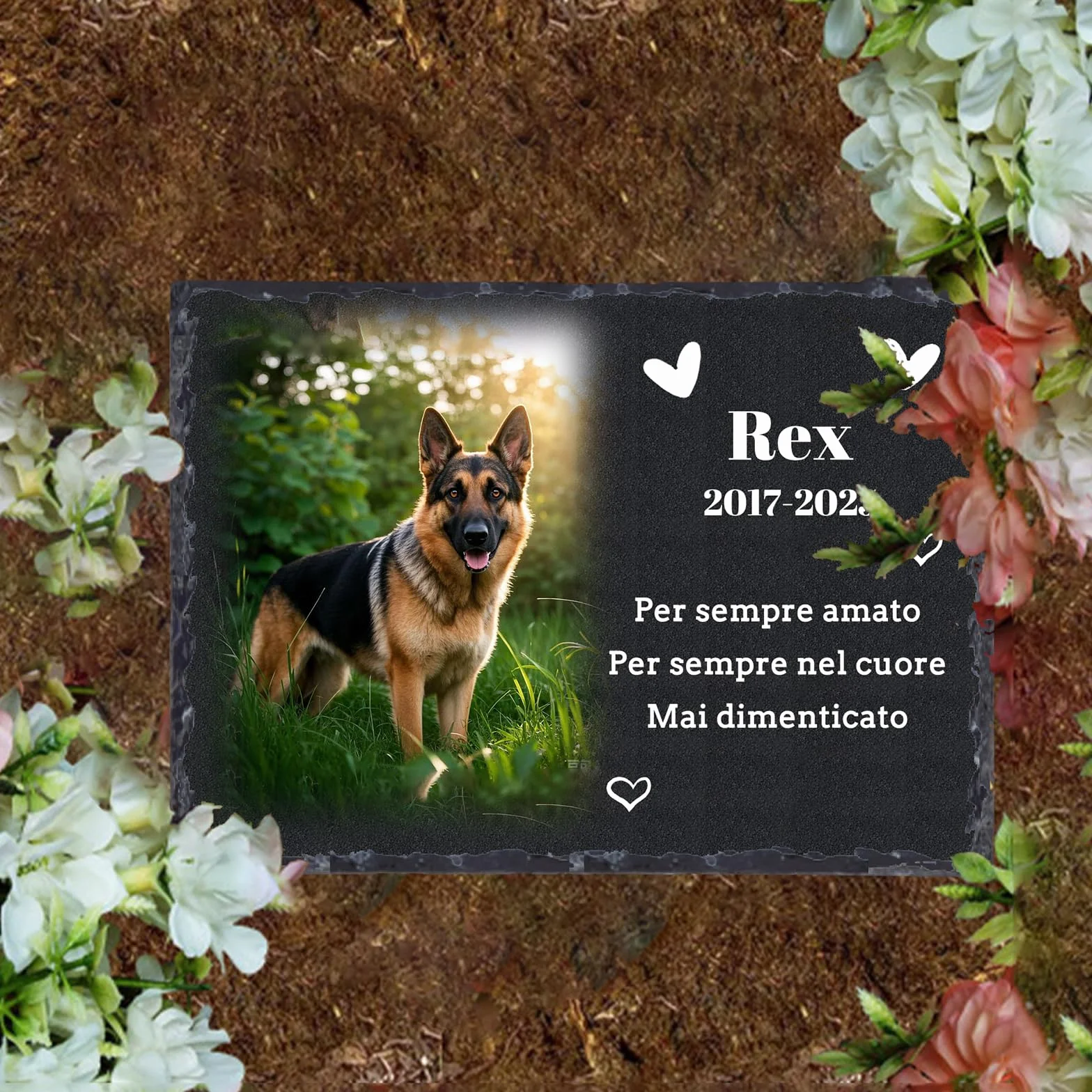 Targa commemorativa personalizzata in ardesia per animali domestici, lapide con foto e supporto 10x14 cm