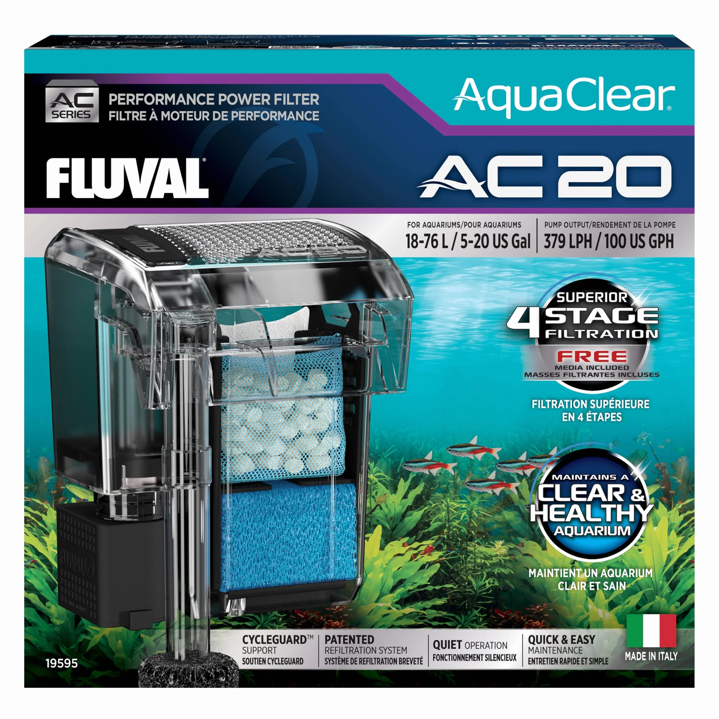 Fluval AquaClear AC20, Filtro Zaino per Acquario 379 lph