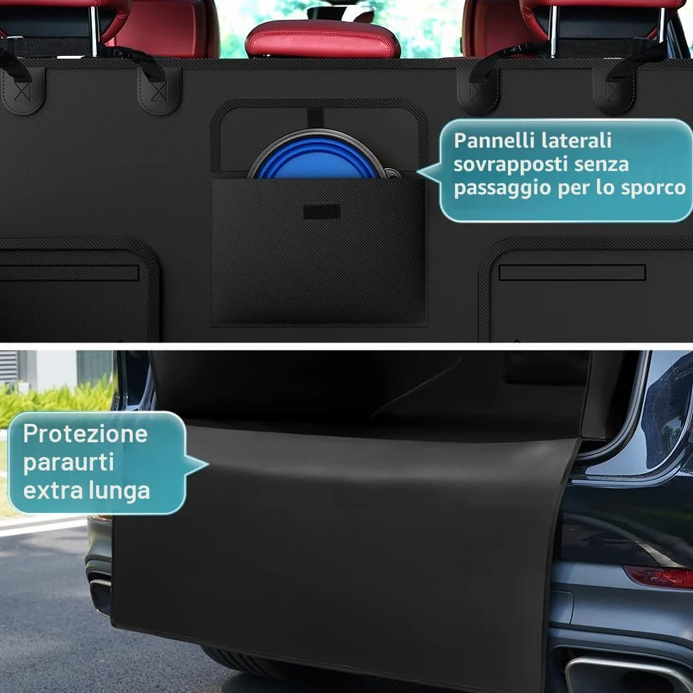 KYG Telo Auto per Cani Universale Impermeabile e Resistente Telo Bagagliaio Auto con Protezione Laterale Telo Cane Auto Bagagliaio Facile da Pulire per Auto, SUV e Camion, 185 * 105 * 38cm - Nero