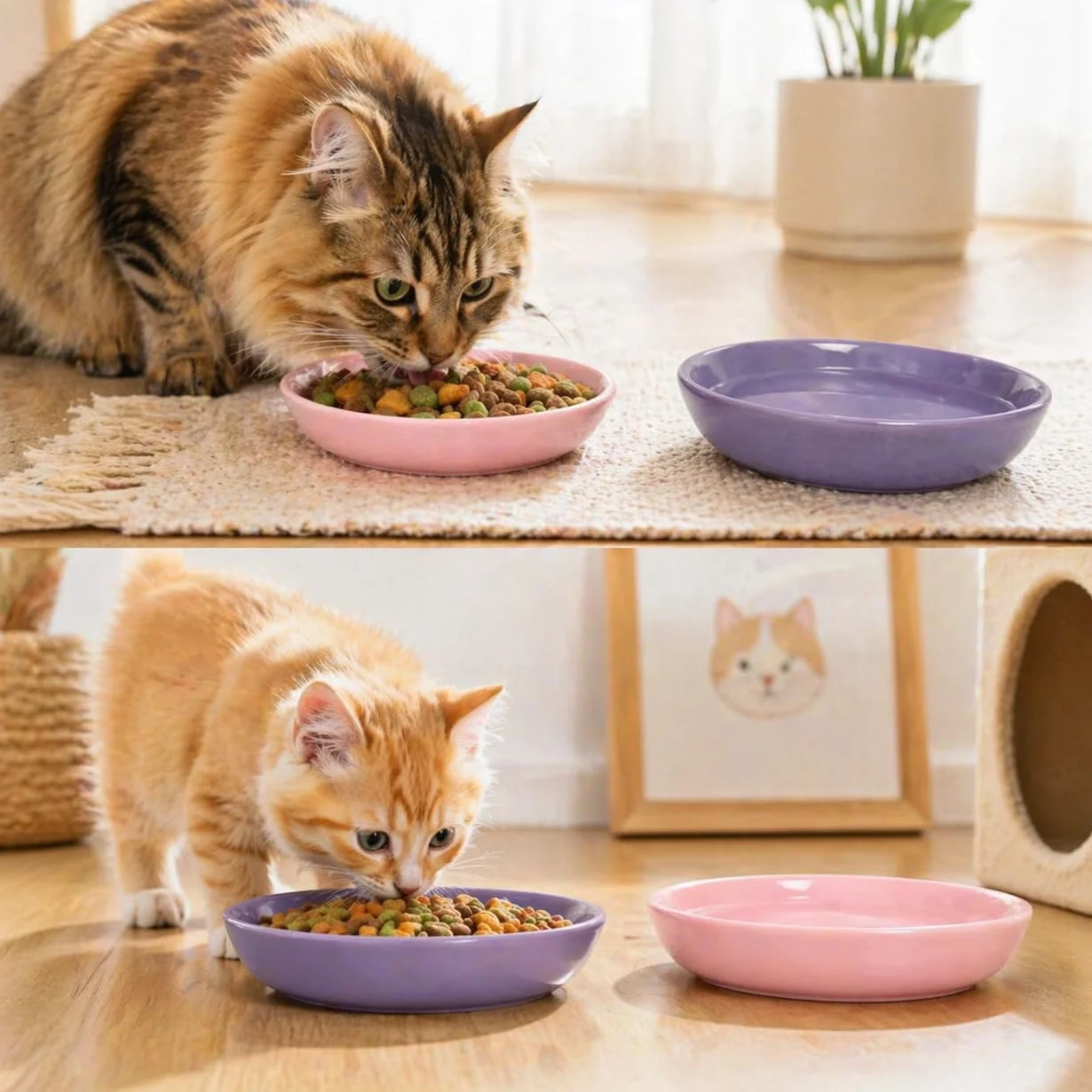Set di 2 Ciotole per Gatti in Ceramica per Cibo o Acqua, Ciotola Gatto Piatta per Alleviare l’Affaticamento dei Baffi, Adatte anche a Gattini, Cani di Piccola Taglia e Altri Animali Domestici, 15×3 cm