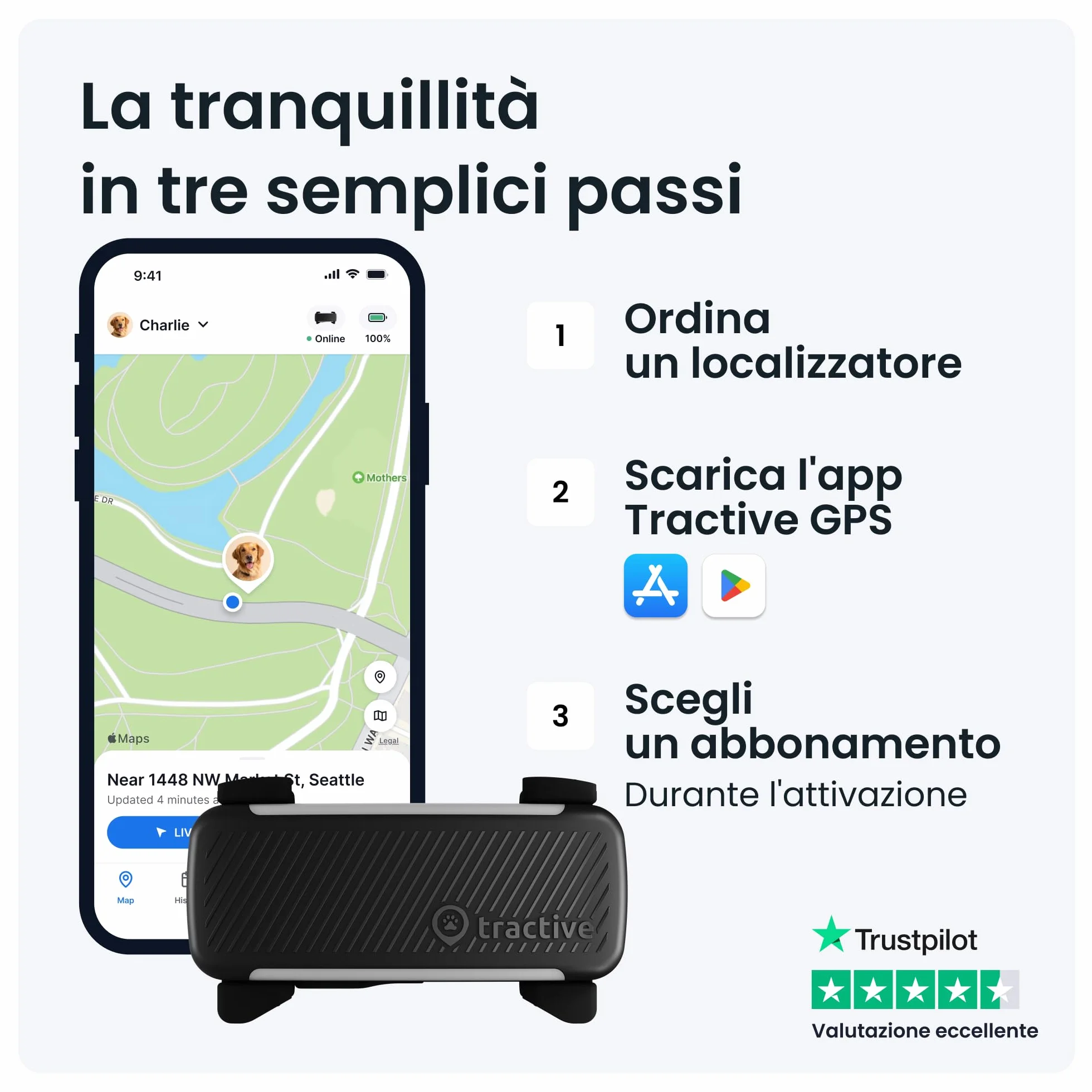 Tractive - GPS per cani | 2025 Edizione | N. 1 sul mercato | Localizzazione in tempo reale | Notifiche antifuga | Monitoraggio dell'attività | Avvisi di salute | Monitoraggio degli abbai (Nero)