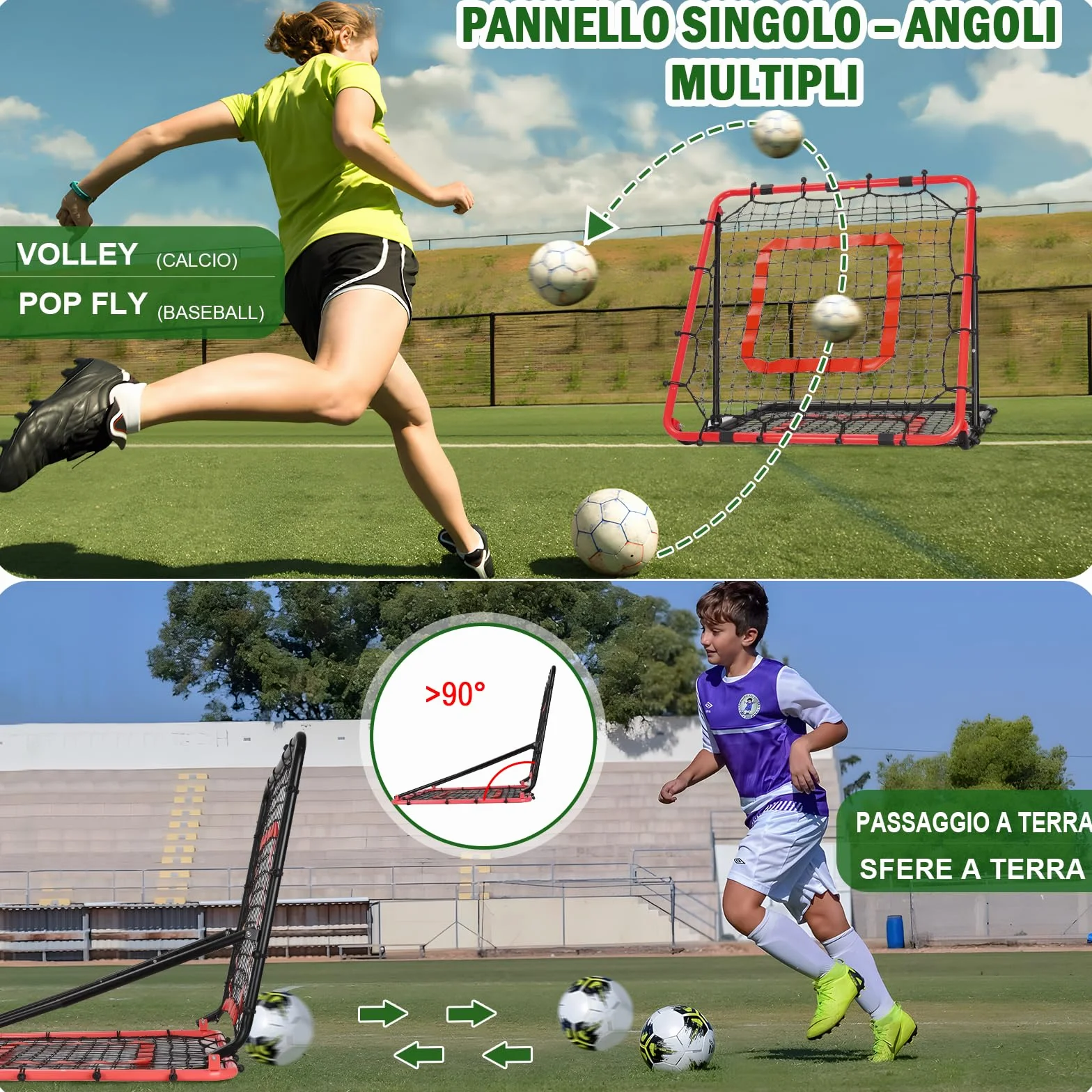 Rete Rimbalzo Calcio Pieghevole, 85 * 85 cm Rete da Rimbalzo per Pallavolo, Reti PE a Doppio Strato, Angolo Regolabile, Formazione Sulle Competenze per Calcio, Pallavolo e Pallacanestro