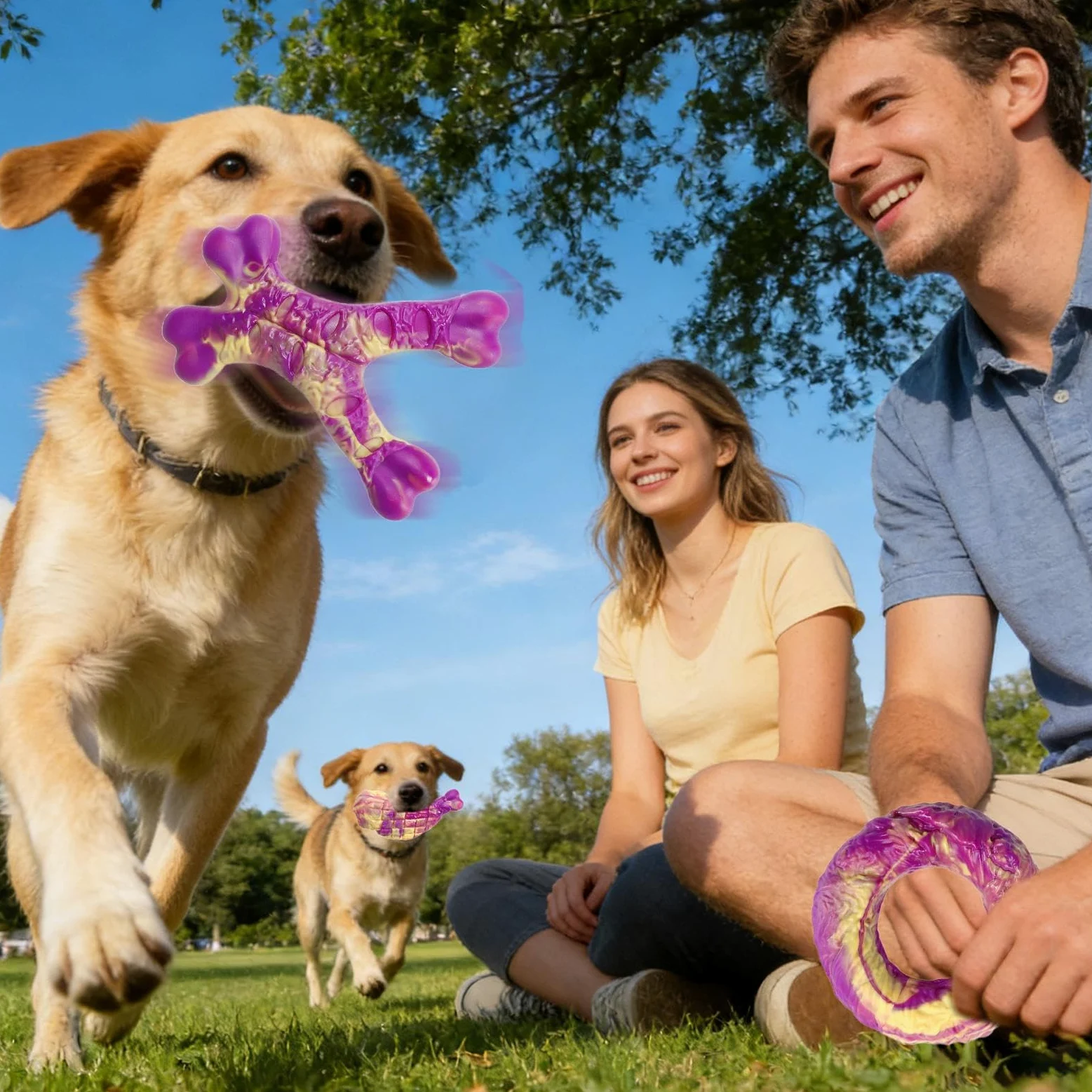 Set di 3 giocattoli interattivi da masticare per cani in nylon | Materiale privo di schegge per la pulizia dei denti; adatto per cuccioli di piccola e media taglia e tutte le razze; per