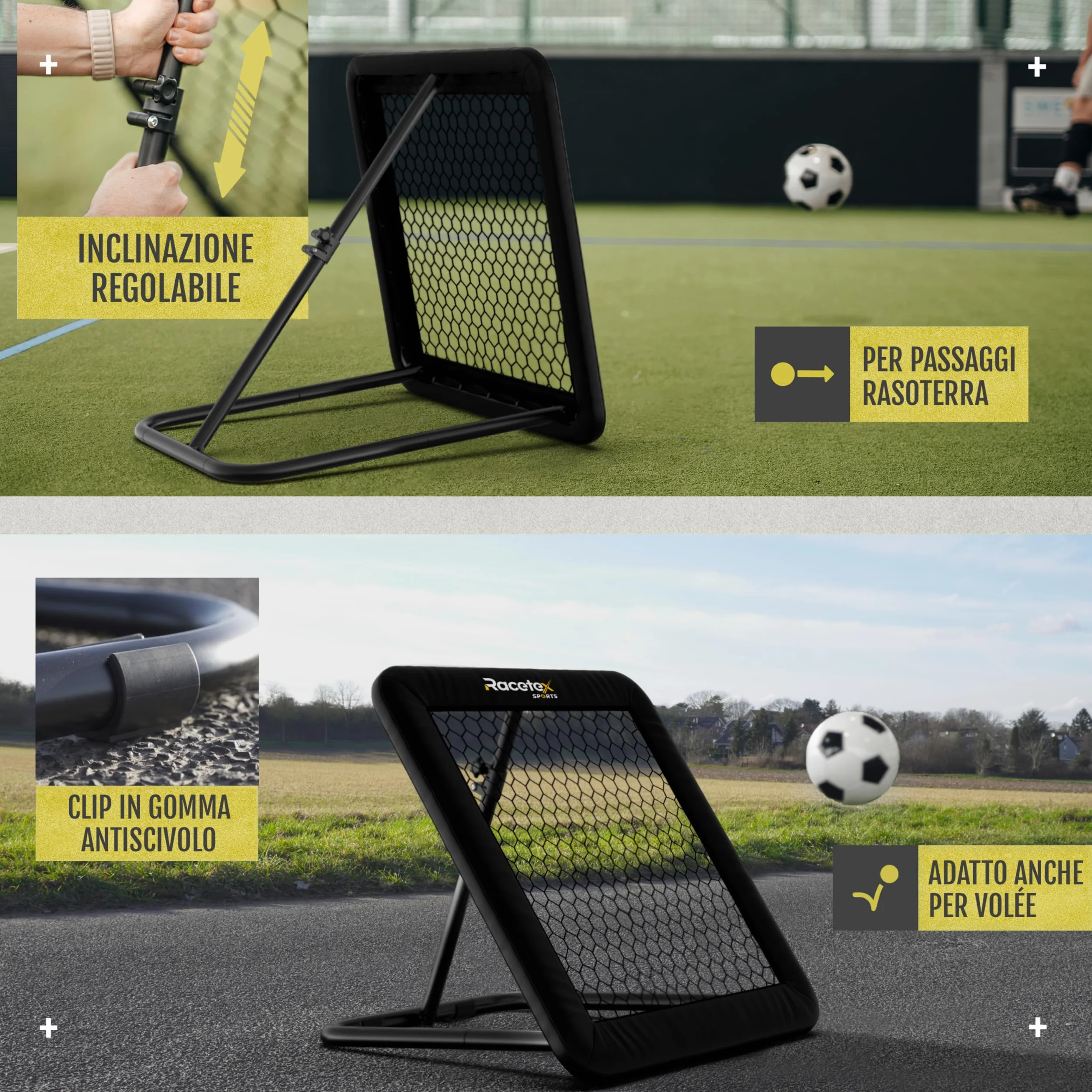 Racetex Rimbalzo per calcio 100 x 100 cm [con copertura] – Rimbalzo da calcio con struttura robusta – Regolabile in modo continuo – Calcio per tiro, passaporto e allenamento