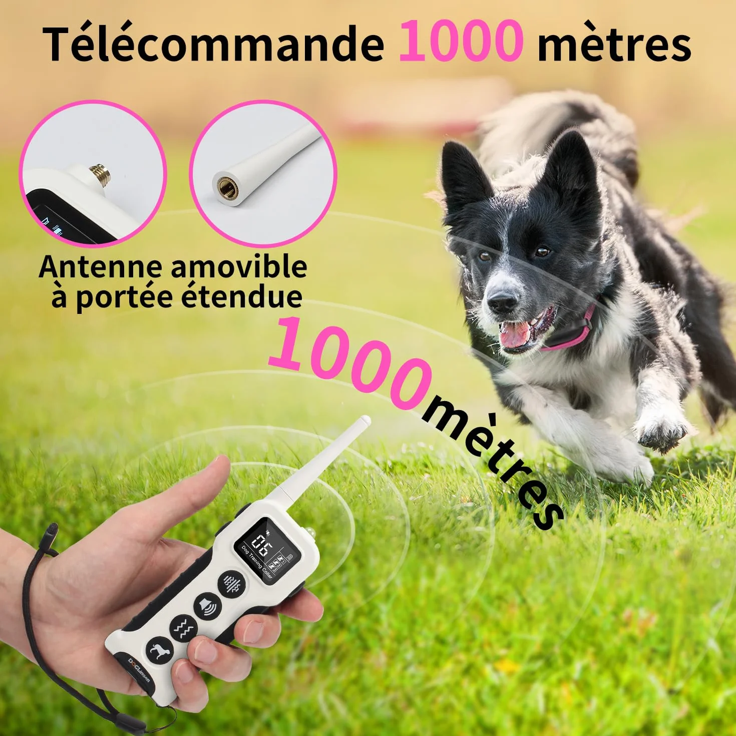 Collier de Dressage Pour Chien sans Choc - Collier Vibrant Pour Chien, Portée 1000m, 9 tonnellate e modalità di vibrazione, Pour Chiens Petit, Moyen et Grand - senza Douleur