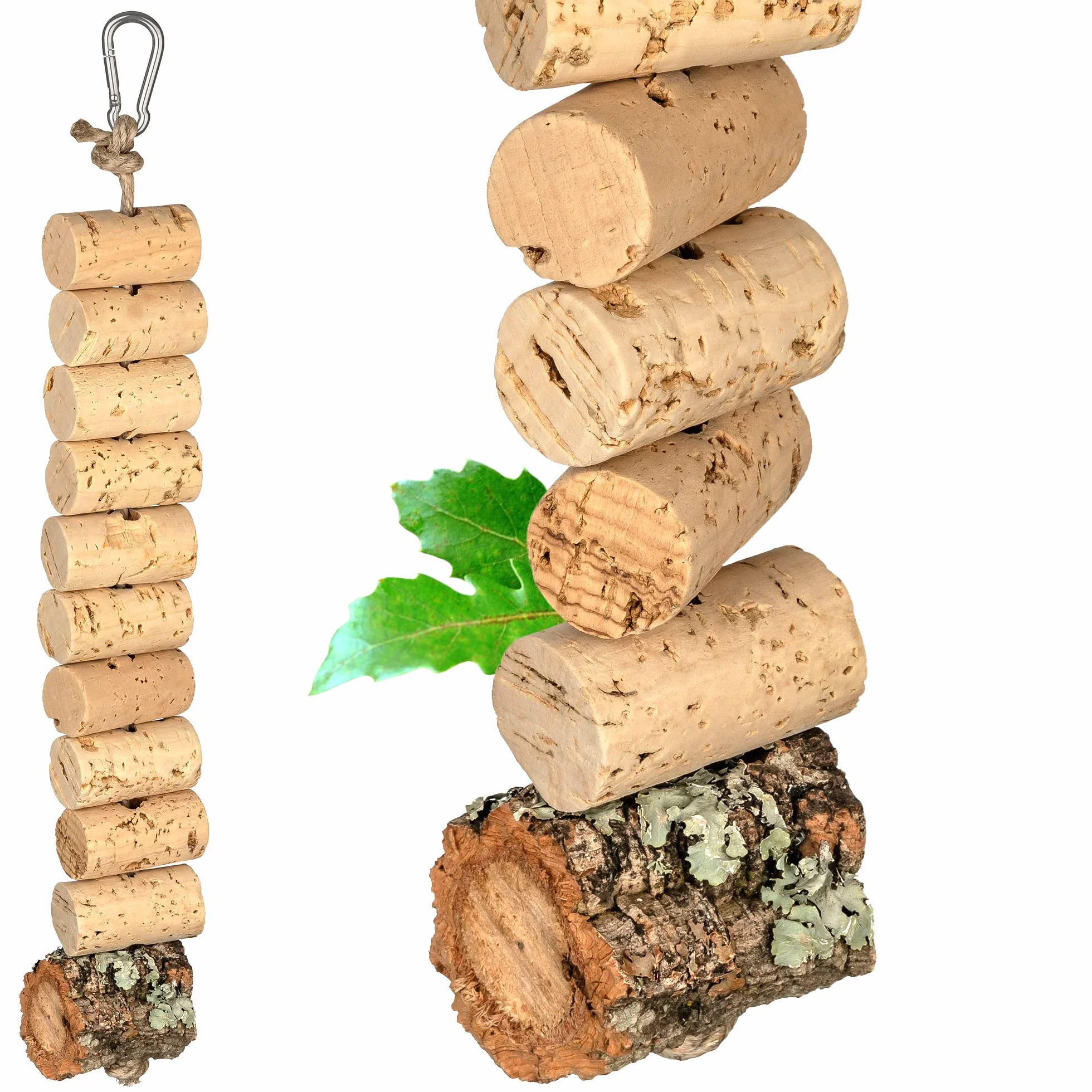 Collana per sgranocchiare in sughero naturale | Collana in sughero | Altalena per uccelli da sgranocchiare | Disinfettata termicamente