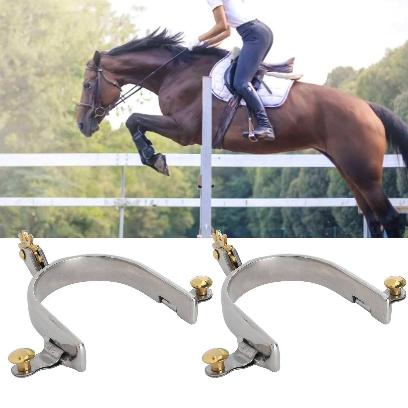 Robusti Speroni di Cavallo in Acciaio Inossidabile, Americani Spri da Cowboy, Progettati per Durata, Comodo Pulsante di Swing in Ottone, Design Elegante e Versatile, Stivali da Equitazione Unisex
