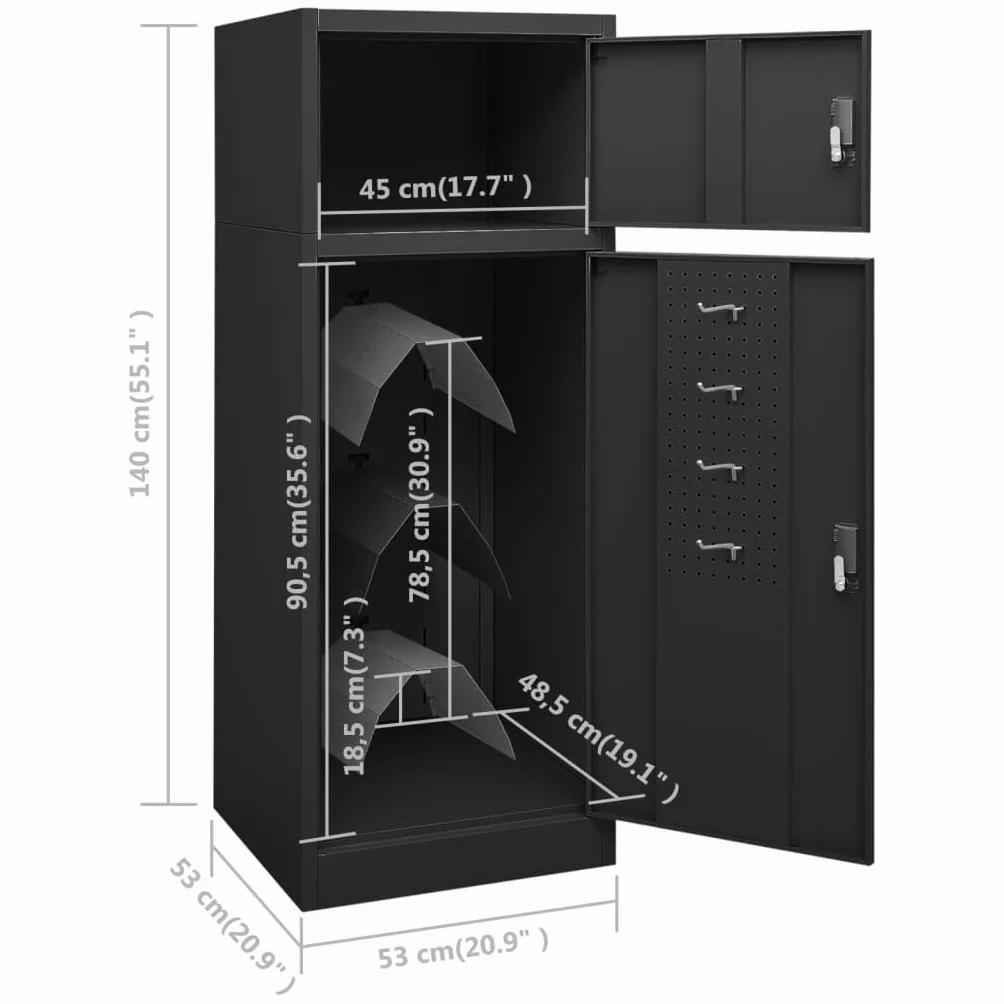 vidaXL Armadietto per Sella Antracite 53x53x140 cm in Acciaio