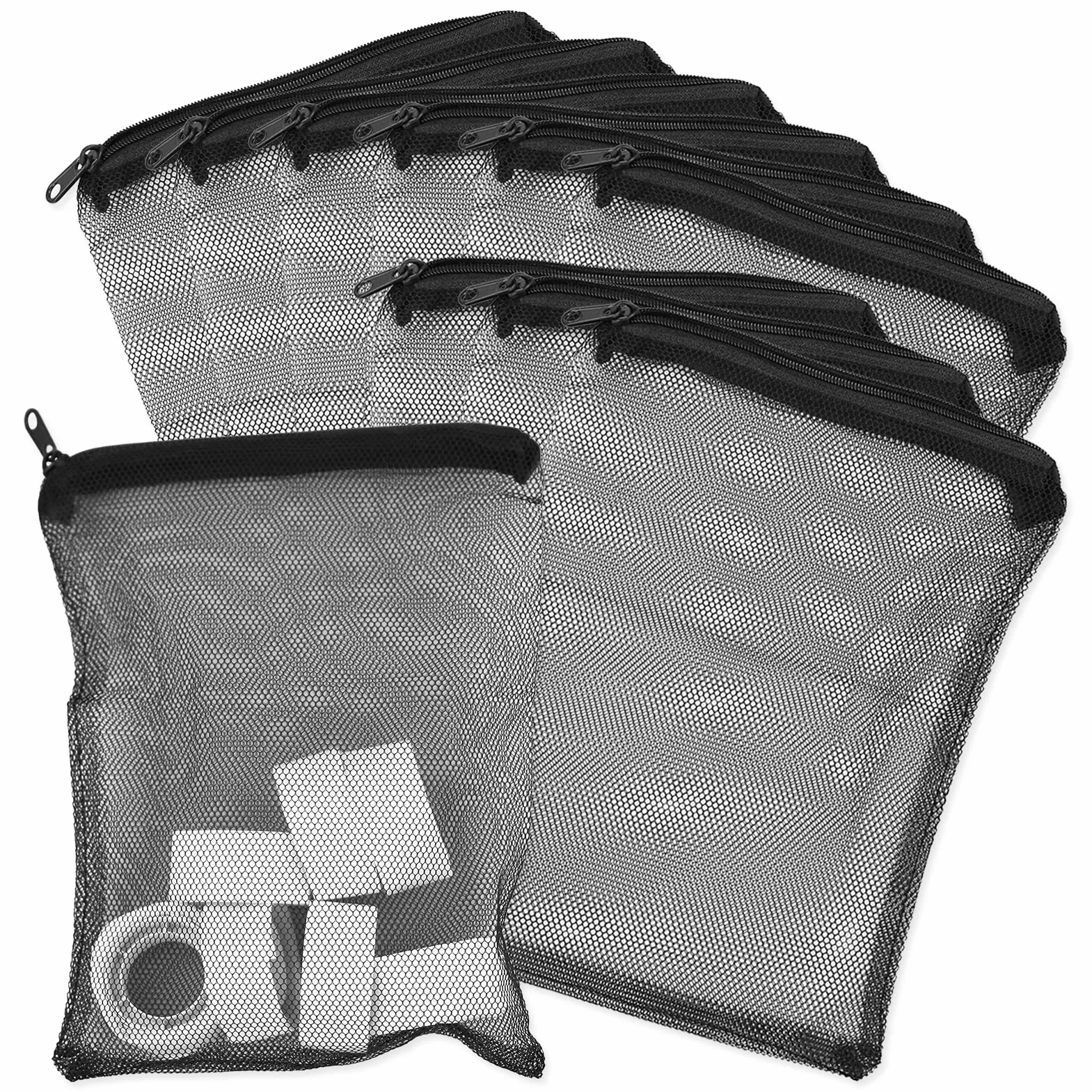 LAMXD Sacchetti filtro per acquario- sacchetto filtro a rete ad alta portata a rete fine sacchetti riutilizzabili con cerniera , carbonio pelletizzato -Mesh foro 1 mm (10 pezzi nero)