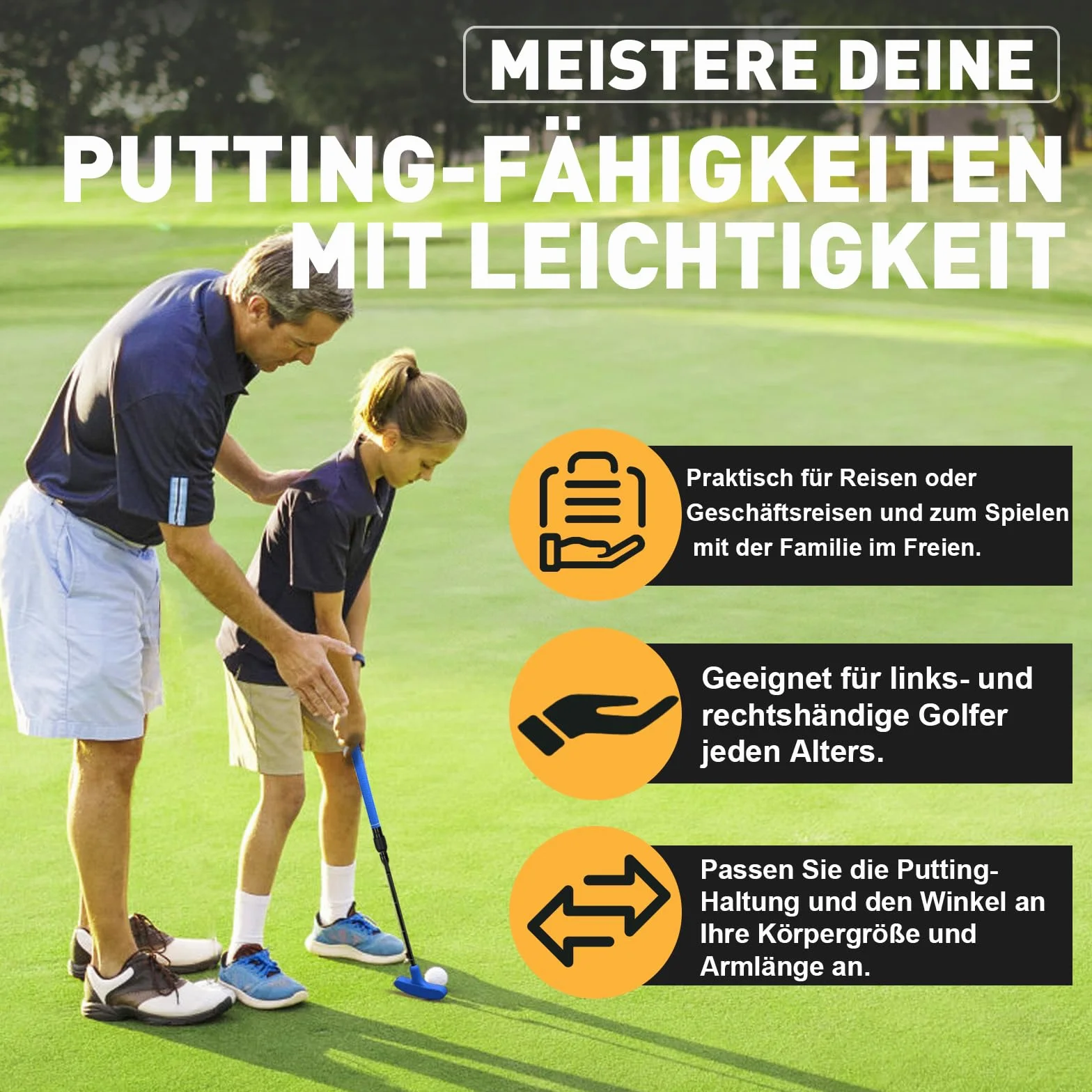 Set di putter da golf regolabile (rosso e blu) – ambidestro per mancini e destrorsi, mini set da golf professionale e accessori da golf per bambini e ragazzi