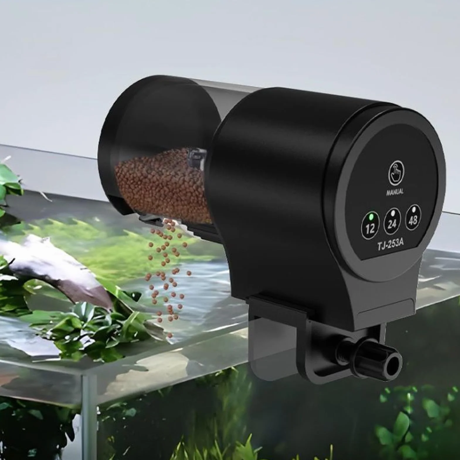Alimentatore Automatico per Pesci - Mangiatoia Automatica E Manuale Per Acquario | Capacità 100ml Dispensazione Temporizzata 12H 24H 48H Per Gamberetti Tartarughe Tetra Koi Betta