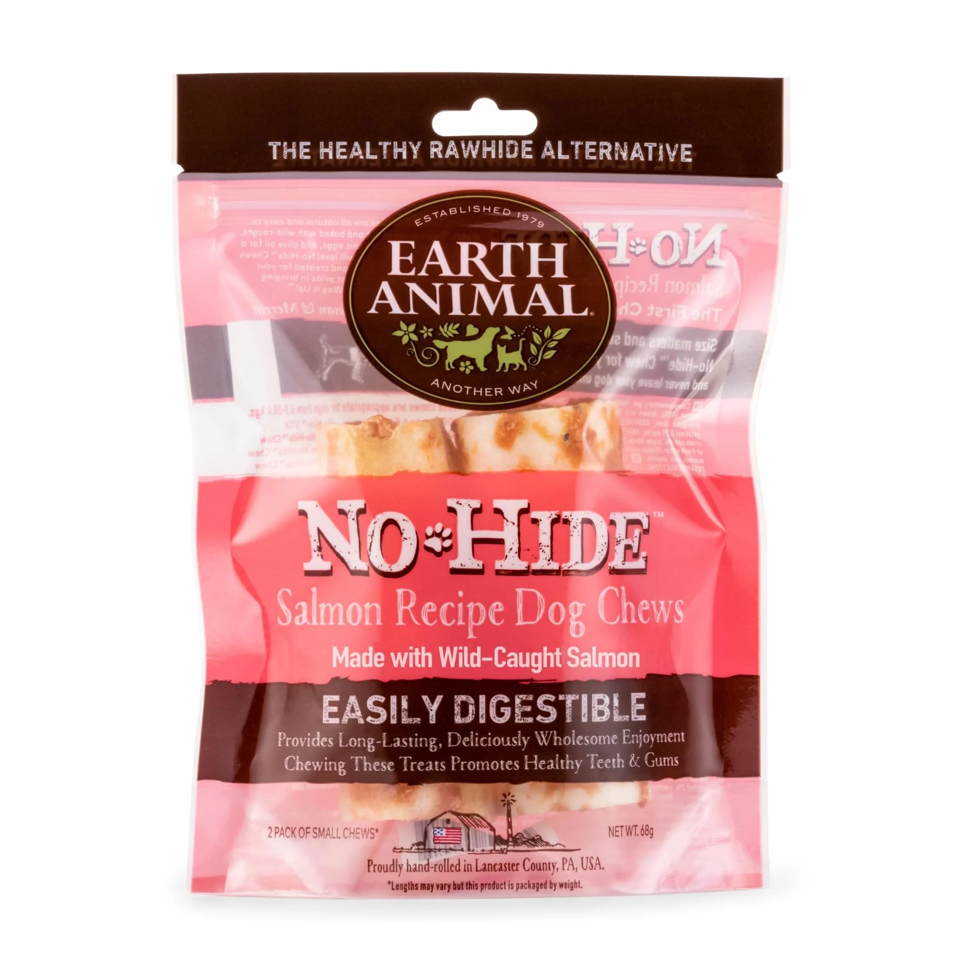 Earth Animal Piccole ossa da masticare per cani No Hide Stix con salmone naturale e senza pelle, ossa da masticare a lunga durata | Dolcetti per cani piccoli (confezioni da 1)