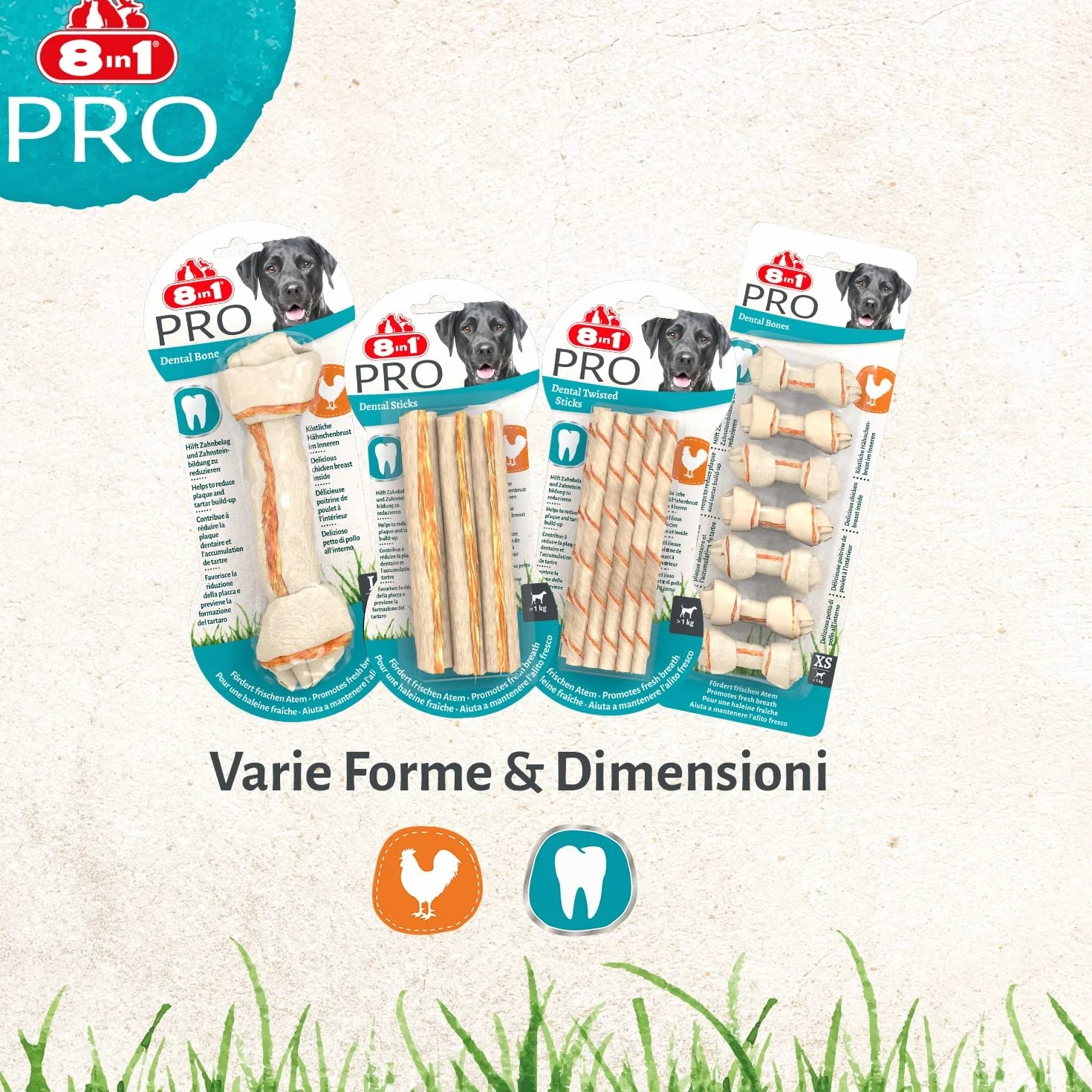 8in1 Pro Dental Twisted Sticks - Bastoncini da Masticare Sani per Cani per la Cura dei Denti, 35 Pezzi