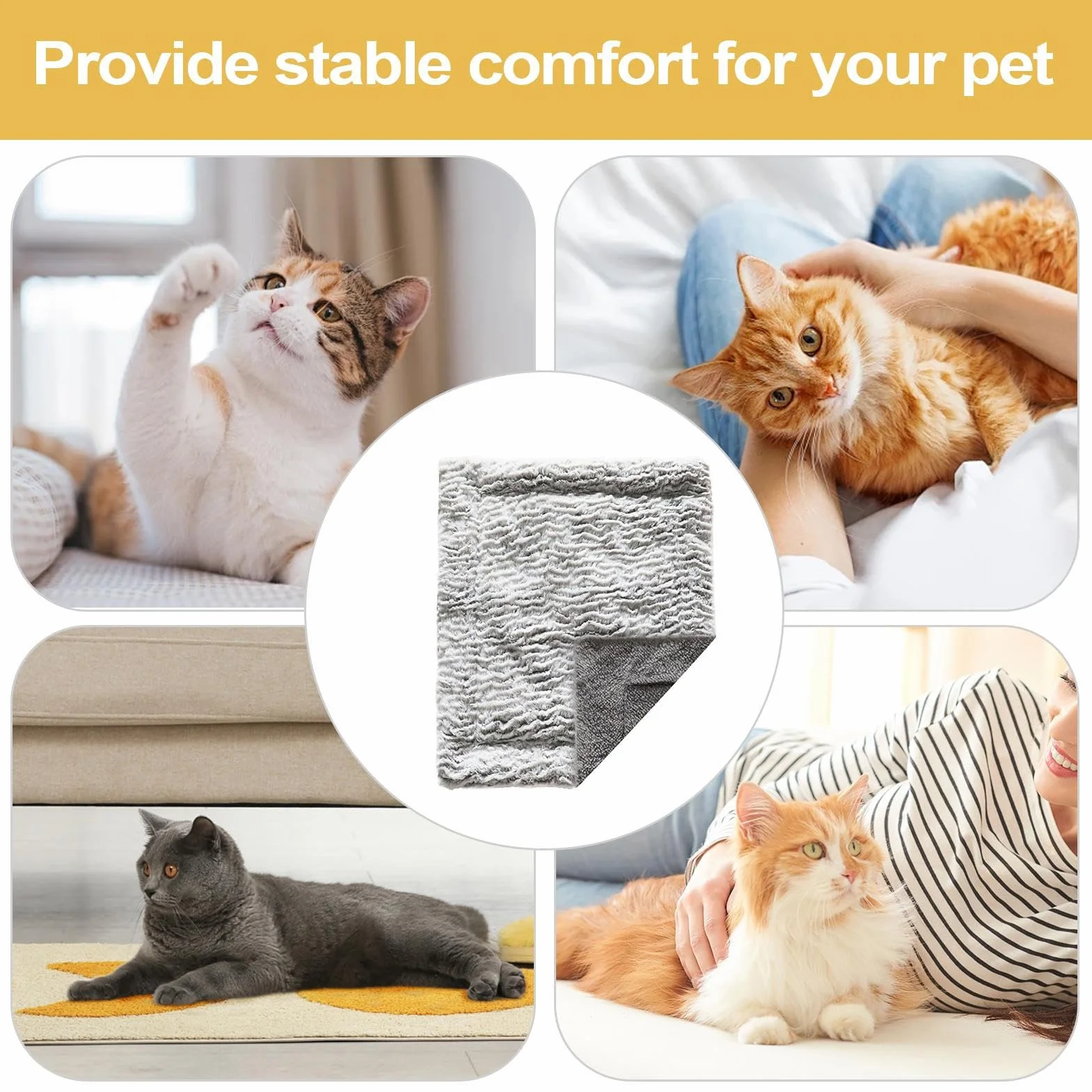 Self Warming Cat Mat, Double-Sided Pet Pad, Plush Heating Blanket for Small Animals, 23.62x19.69x1.97 Inches