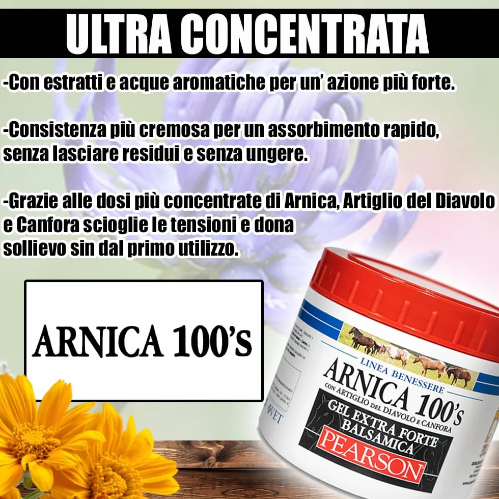 ARNICA 100'S Arnica Per Cavalli Gel Extraforte Balsamica Pearson 500ml Crema Arnica Gel Forte Con Artiglio Del Diavolo e Canfora Pomata Defaticante Rilassante Made in Italy