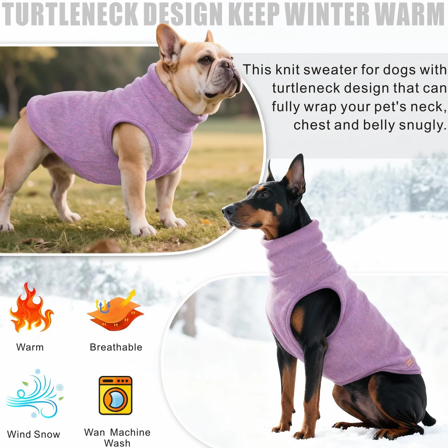 Felpe per Cani con Cappuccio Maglione Caldo per Animali Domestici XS-4XL Violetta