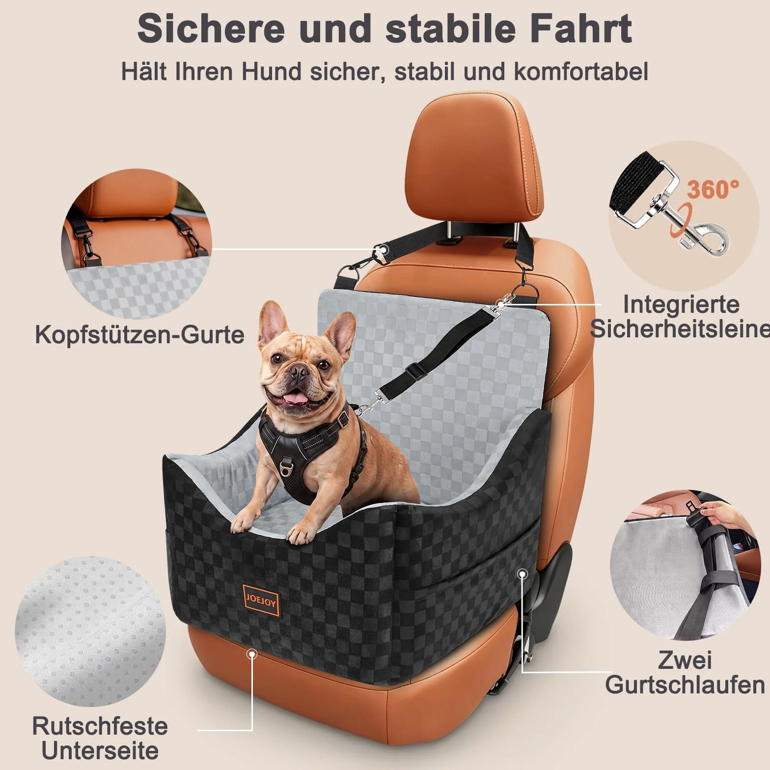 JOEJOY Seggiolino auto per cani piccola media taglia lavabile memory foam ispessita sedile posteriore anteriore cintura sicurezza regolabile