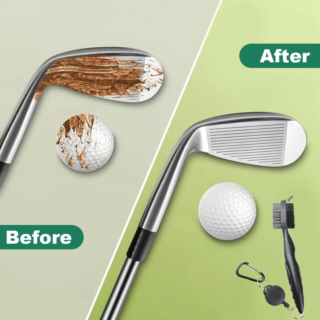 Spazzola per Mazze da Golf con Clip, Doppia Testina, per Pulizia Club Face e Groove