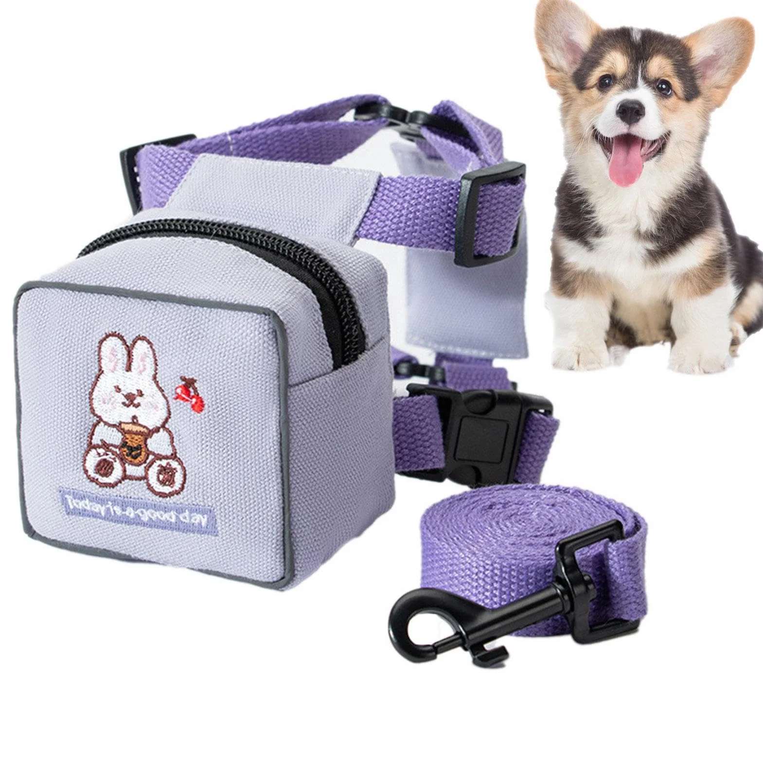 Imbracatura per zaino per cani | Imbracatura da trekking con design animale dei cartoni animati | Borsa da sella regolabile per cani, con motivo colorato con orso, coniglio, dinosauro per viaggi,