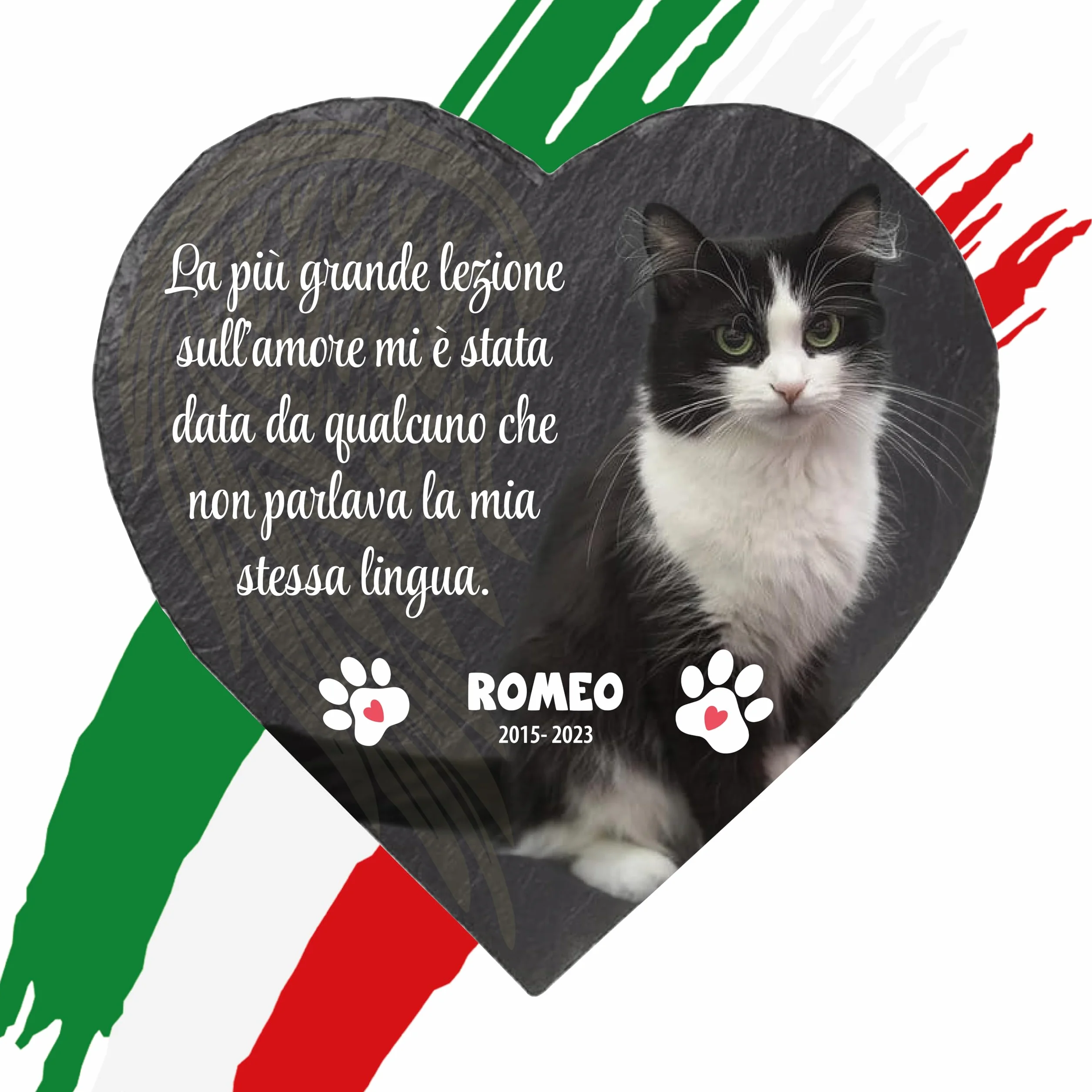 Lapide commemorativa a forma di Cuore per Cane e Gatto, Ardesia personalizzabile con foto