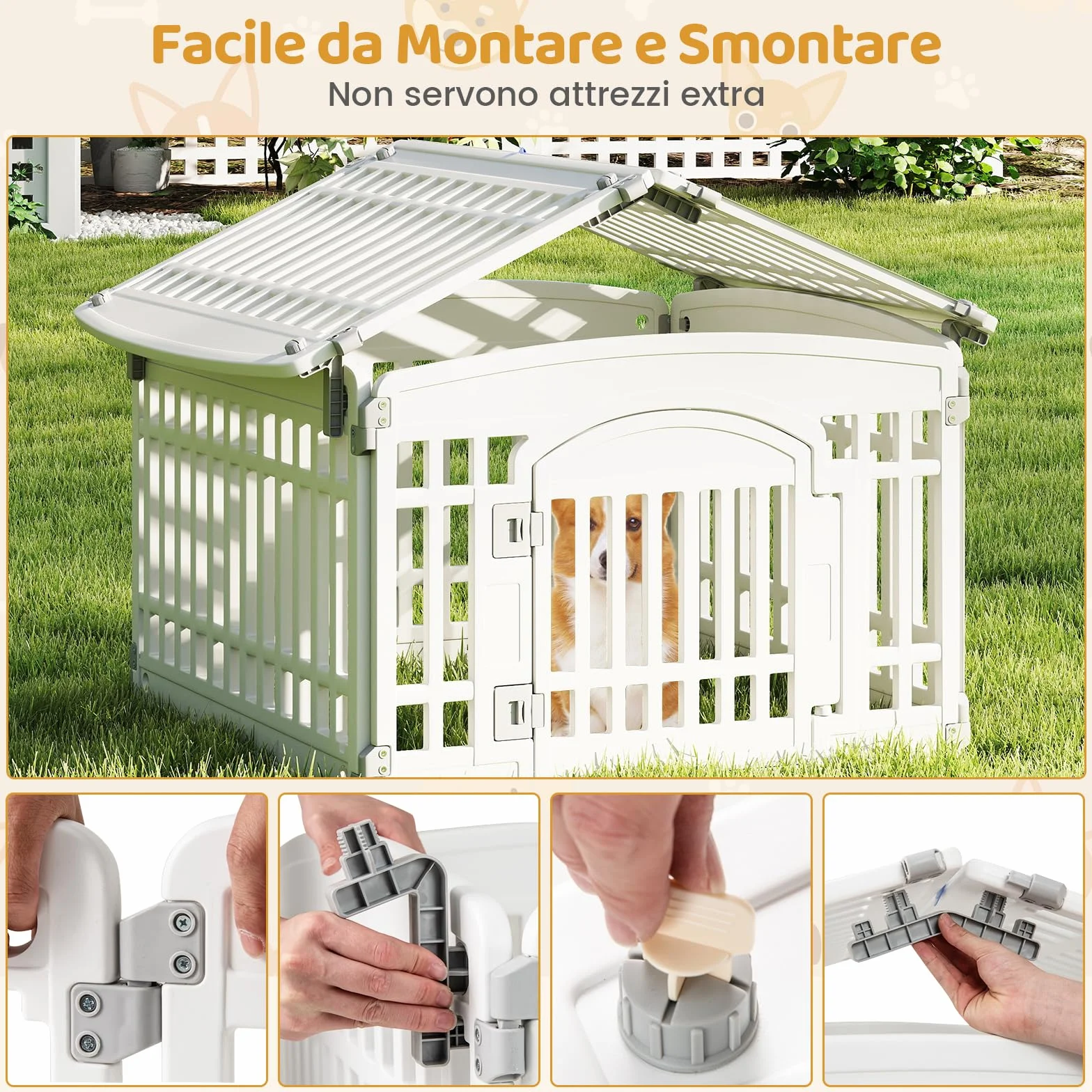 COSTWAY Recinto per Cani Pieghhevole 6 Pannelli 60 cm per Cani Medi e Piccoli 172 x 87 x 60 cm con Porta di Bloccaggio