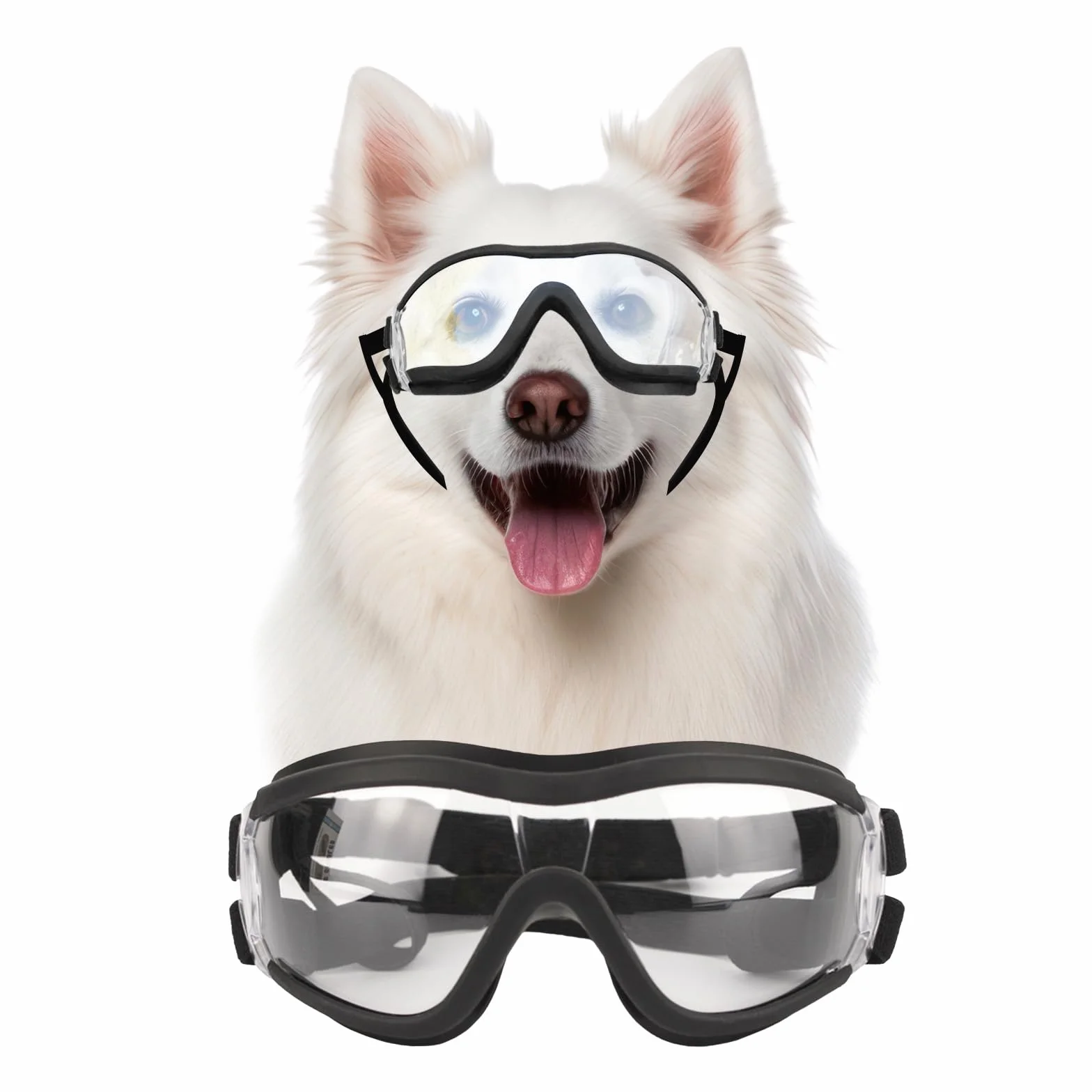 Occhiali per Cani, Antivento, Antipolvere, Sunglasses per Cani di Taglia Media, con Cinghie Regolabili/Trasparenti