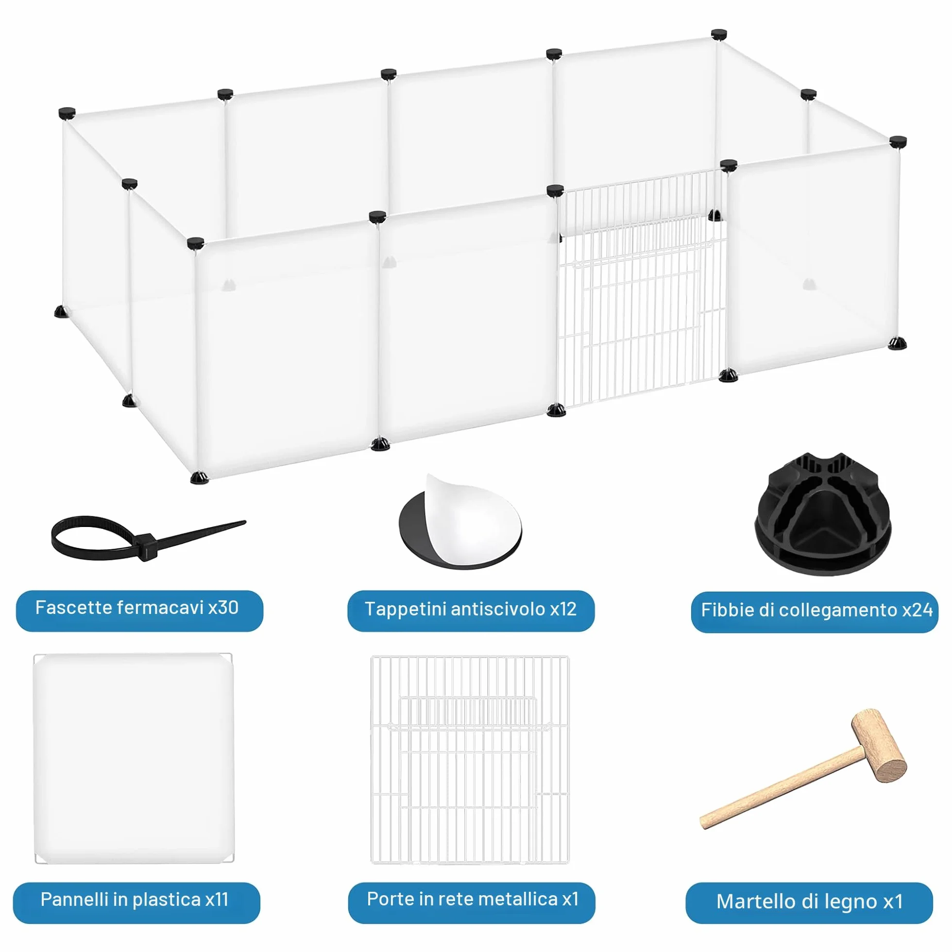 Froadp Recinzione per Animali Domestici Conigli da Esterno 145x75x48cm in Plastica, Recinto a Griglia con Porta per Cavie, Animali da Compagnia, Gabbia per Cuccioli, Hamster (Bianco Traslucido)