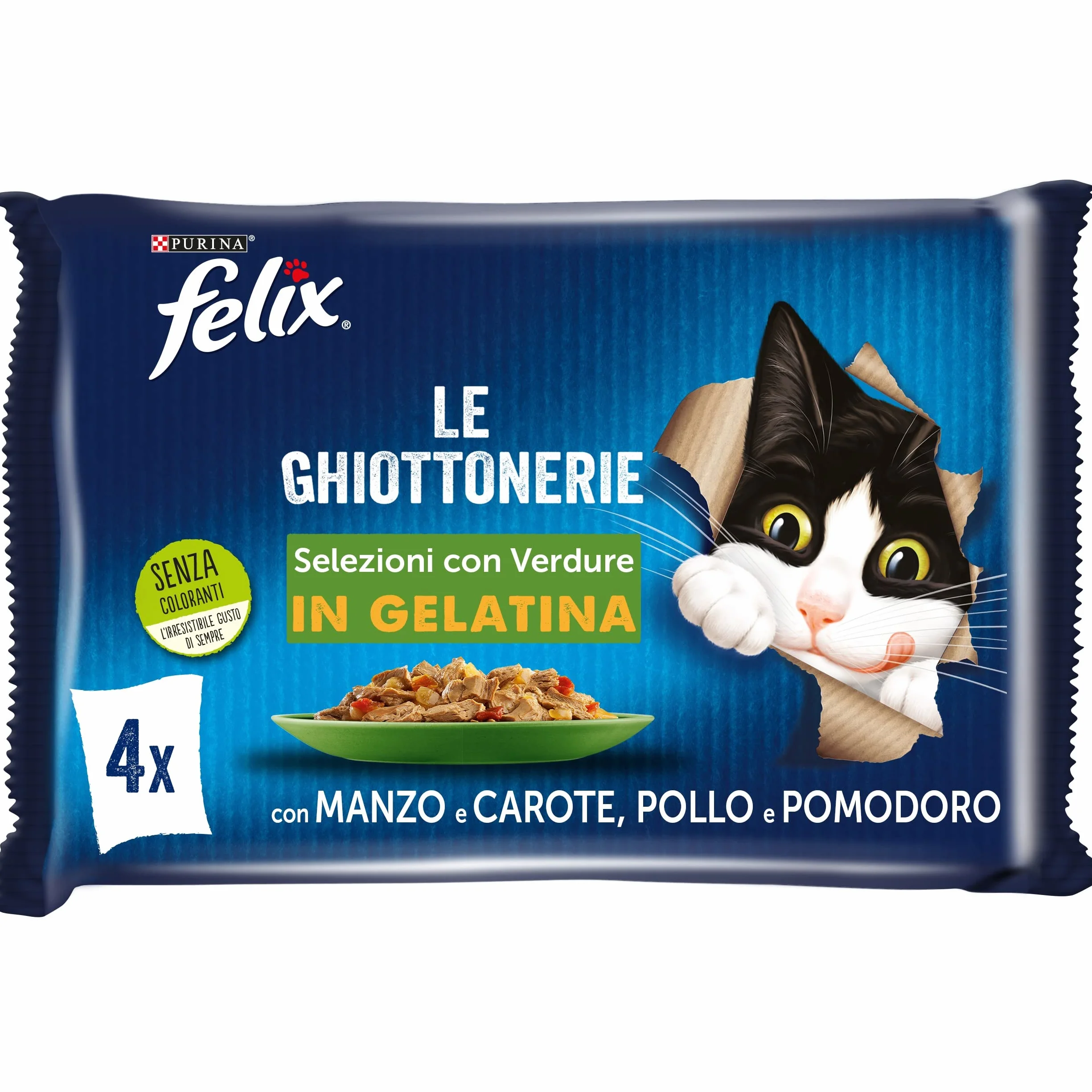 Purina Felix Le Ghiottonerie Cibo Umido per Gatti Manzo Carote Pollo Pomodoro, 48 x 85g