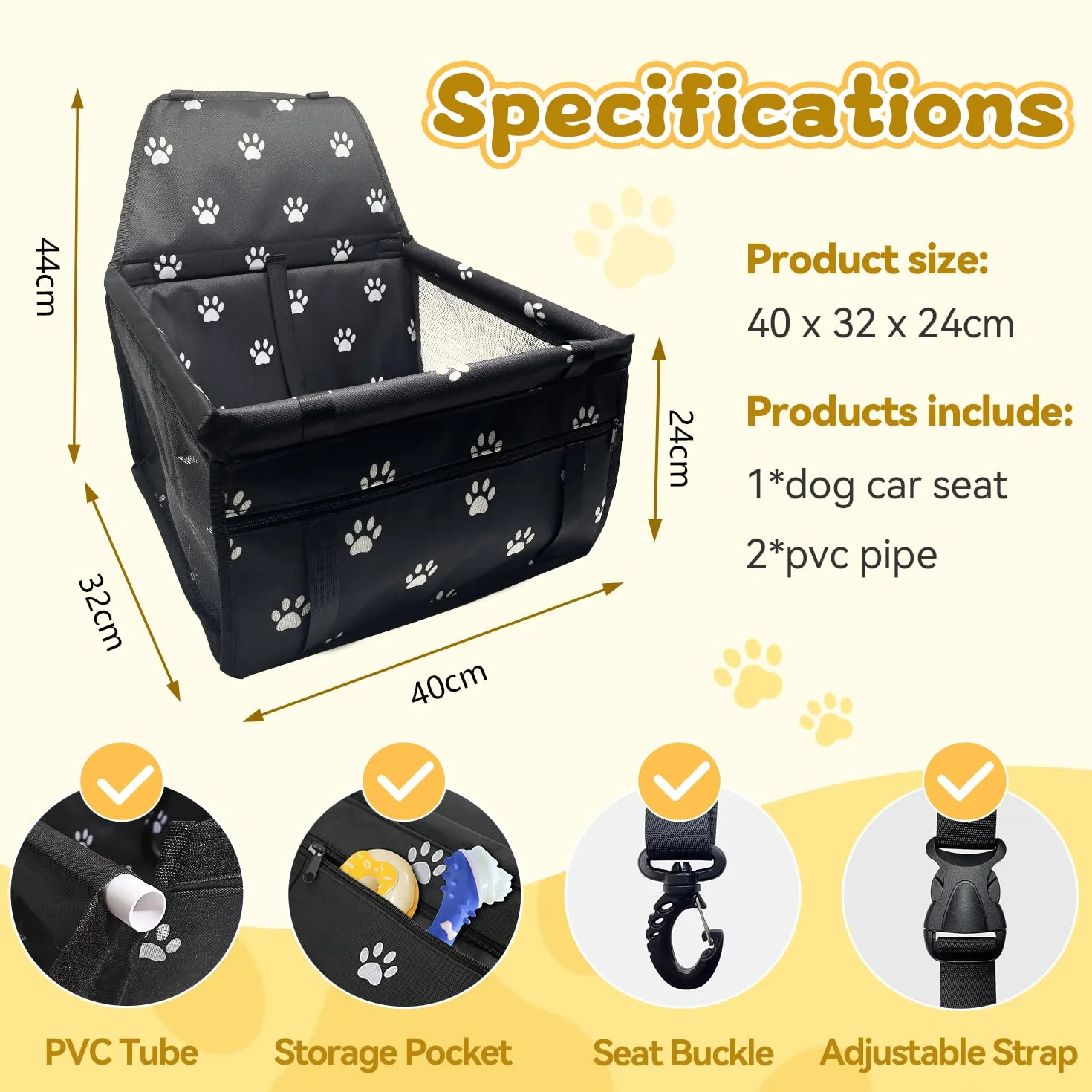 Flagest Seggiolino auto per cani Oxford traspirante lavabile pieghevole 40 x 32 x 24 cm