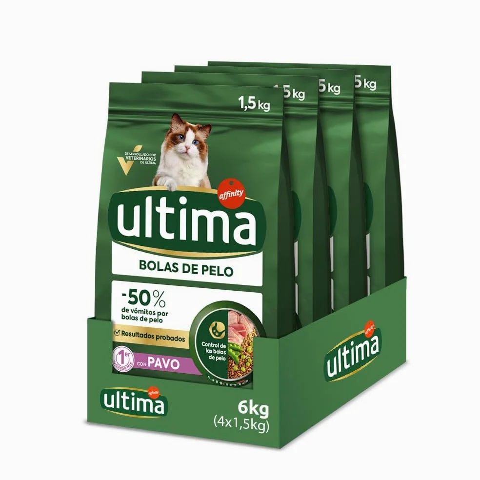 Ultima Cibo per Gatti con Controllo dalle Palline di Pelo con Tacchino - Confezione da 4 x 1,5 kg - Totale: 6 kg