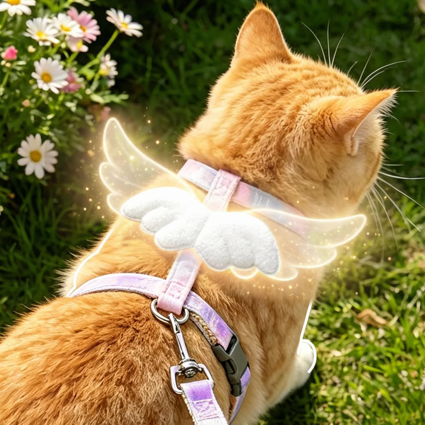 Nobleza Pettorina e Guinzaglio per Gatti, Pettorina Regolabile con Ali d'Angelo in Peluche, Design con Fibbia a Sgancio Rapido e Clip in Metallo, Set Pettorina Confortevole per Gatti e Cuccioli