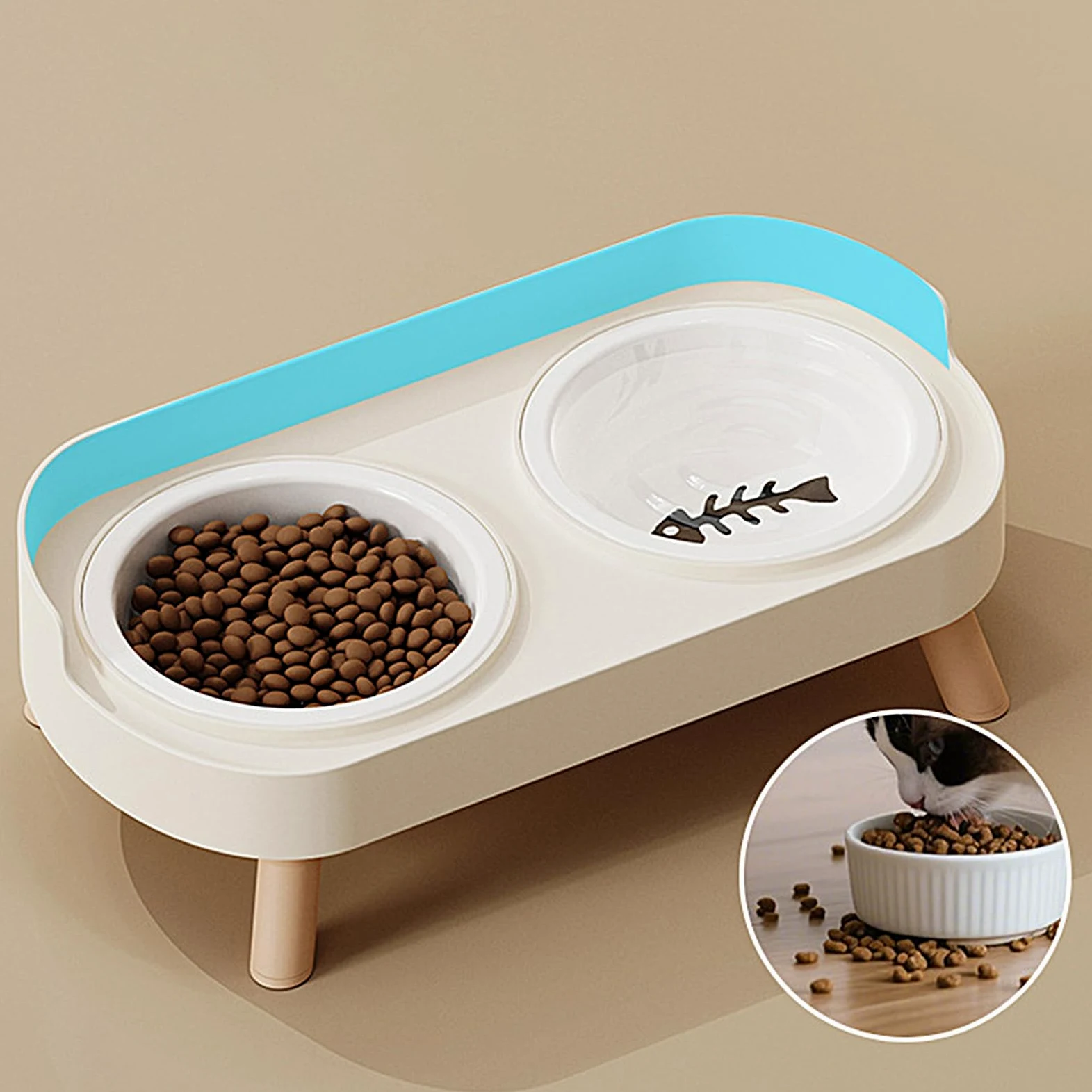 rimovibile per gattini – mangiatoia inclinata lenta | Alimentatore per animali domestici con base sicura, ciotole per cuccioli con supporto base antiscivolo, stazione di alimentazione
