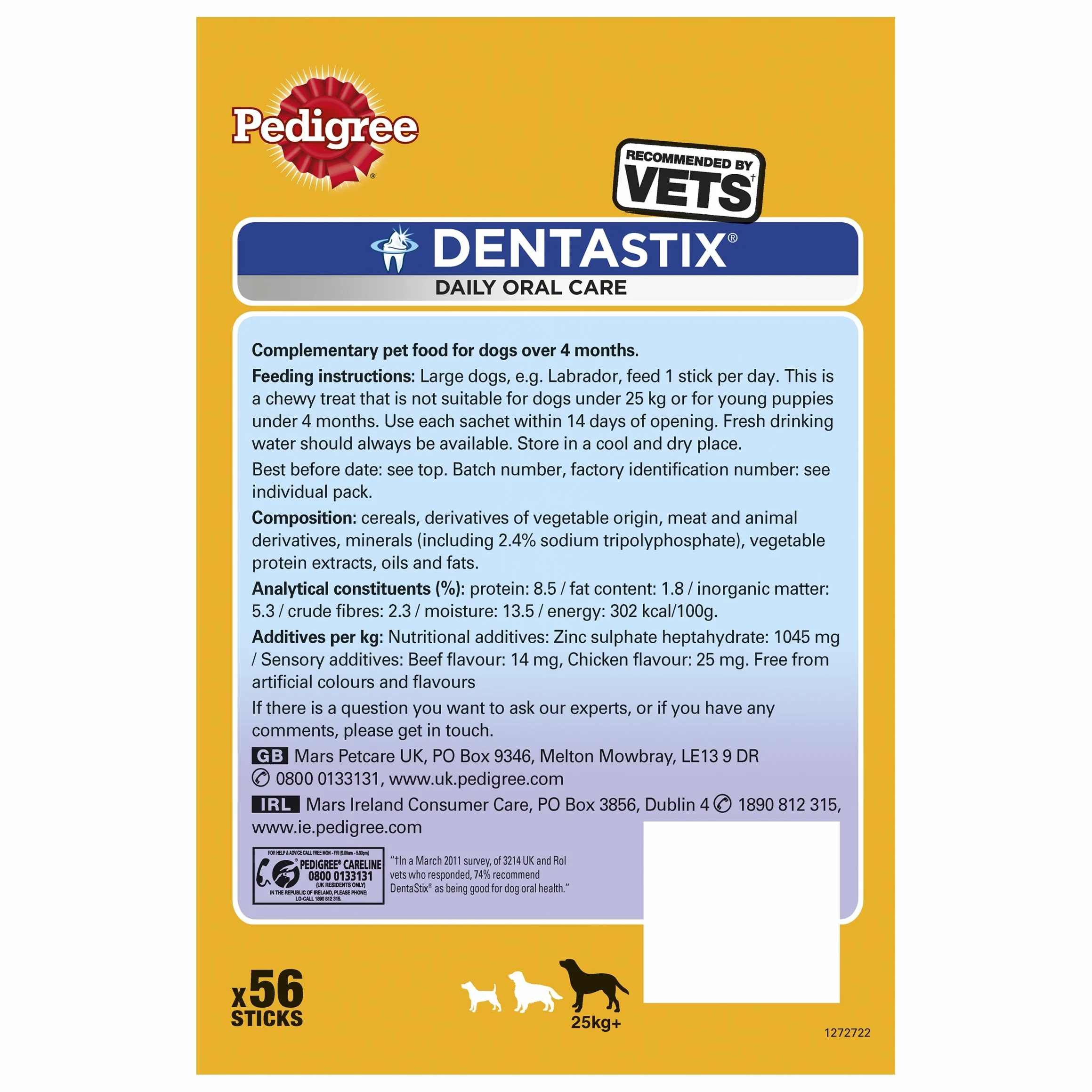 Pedigree Dentastix Daily Oral Care Dental Chews Cane Grande 56 Bastoncini 8 x 270g
