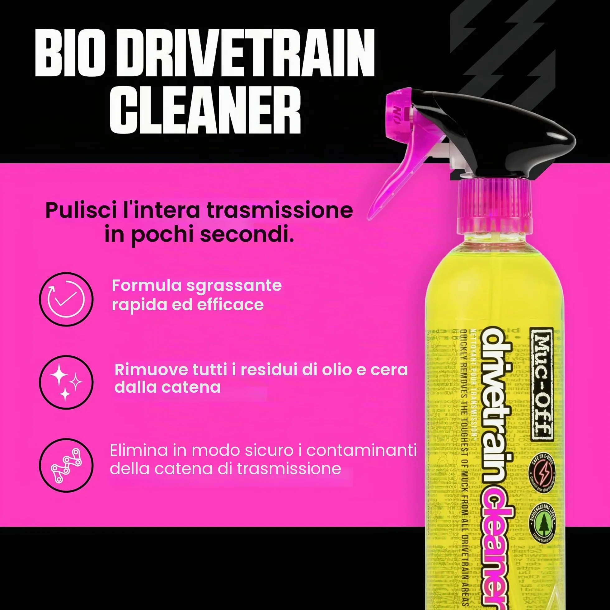 Muc-Off Bio Drivetrain Cleaner, 500 ml - Spray Pulisci Catena Bici e Sgrassatore Catena Bici - Efficace e Biodegradabile - Per la Pulizia Catena Bici di Ogni Tipo