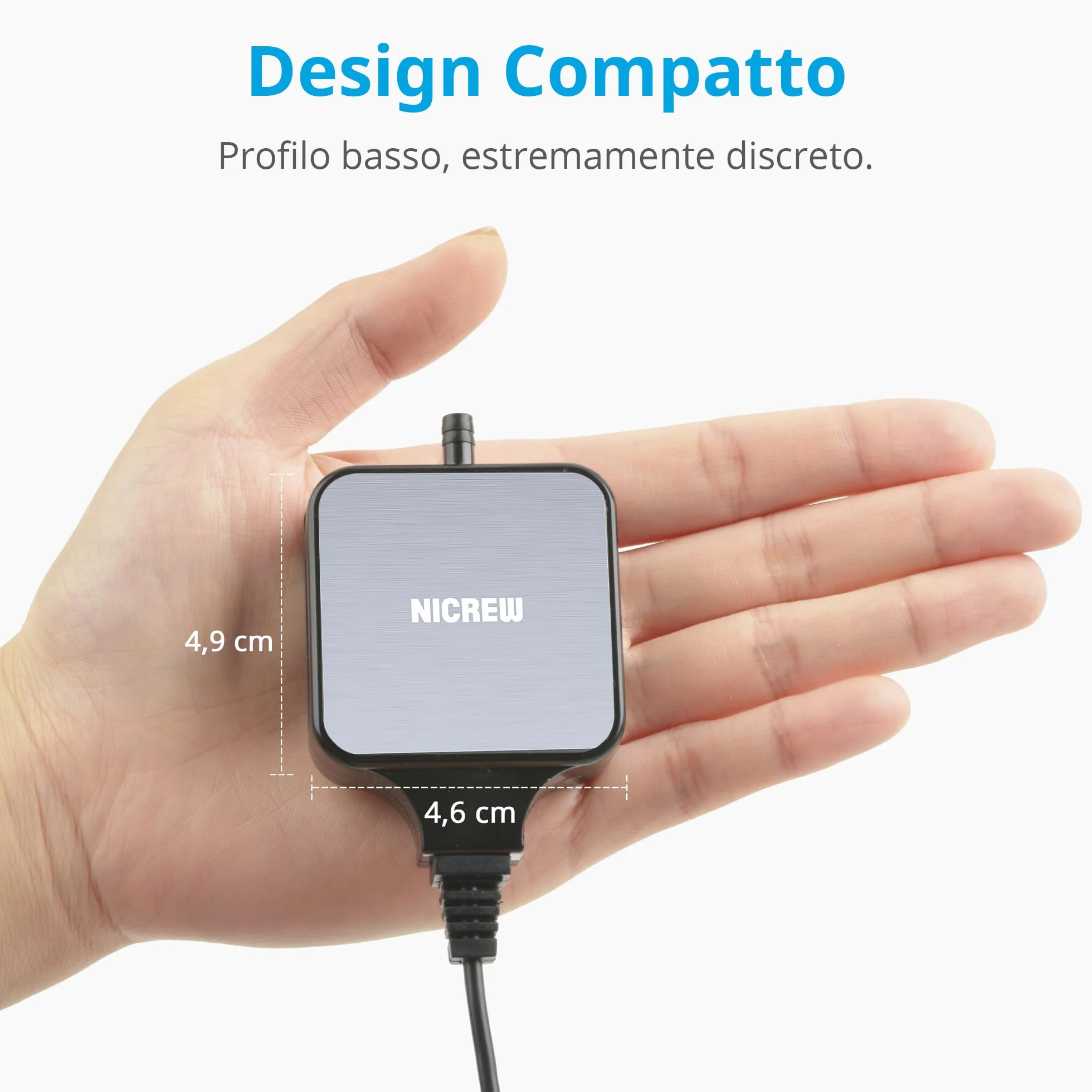 NICREW Ossigenatore per Acquario Ultra-Silenzioso <33 dB, Nano Silent Mini Aeratore fino a 40 L, Accessori per Acquario Nano, 18 L/H, 1,5W