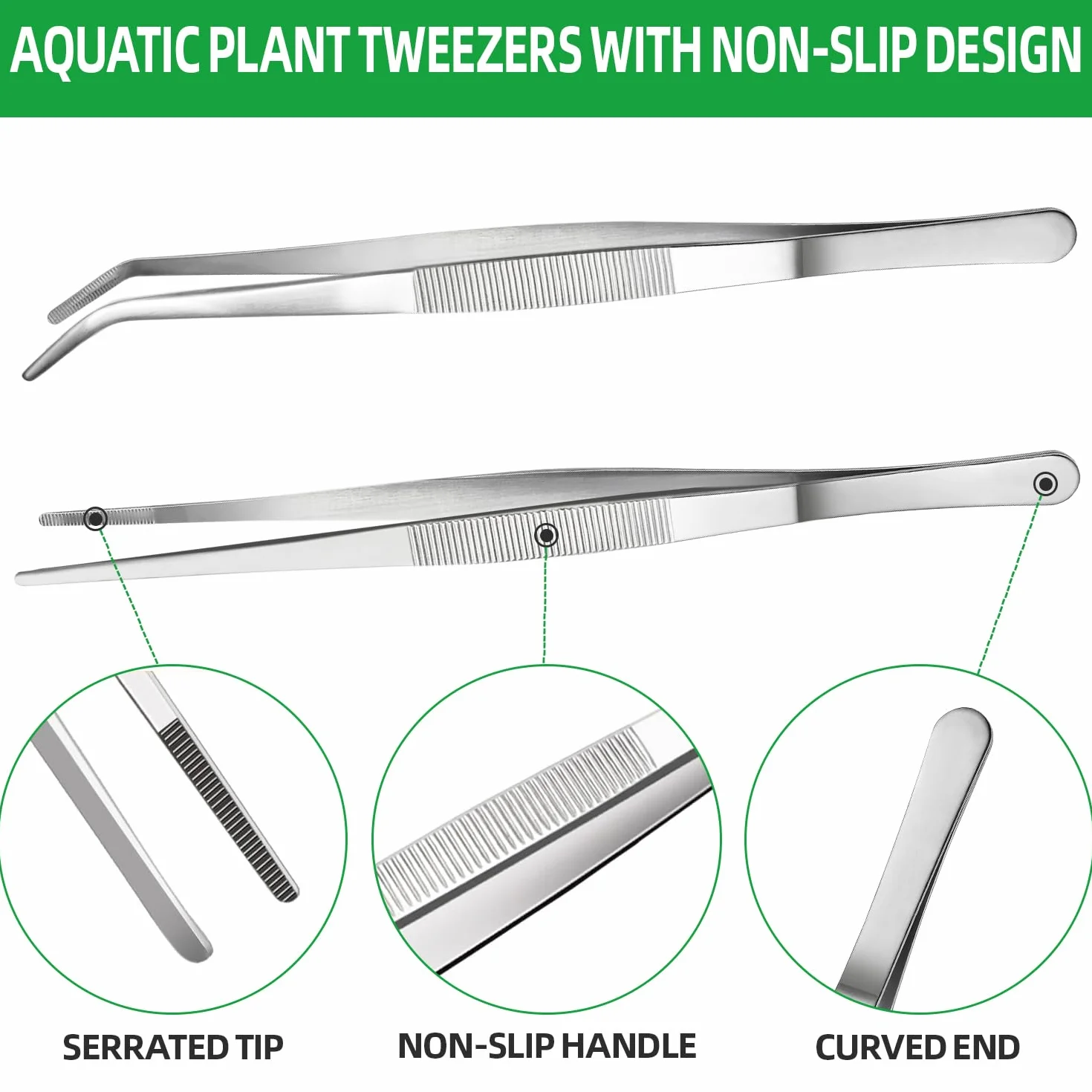 Pinzette per Acquario in Acciaio Inox Dritte/Curve 2 Pezzi per Aquascaping