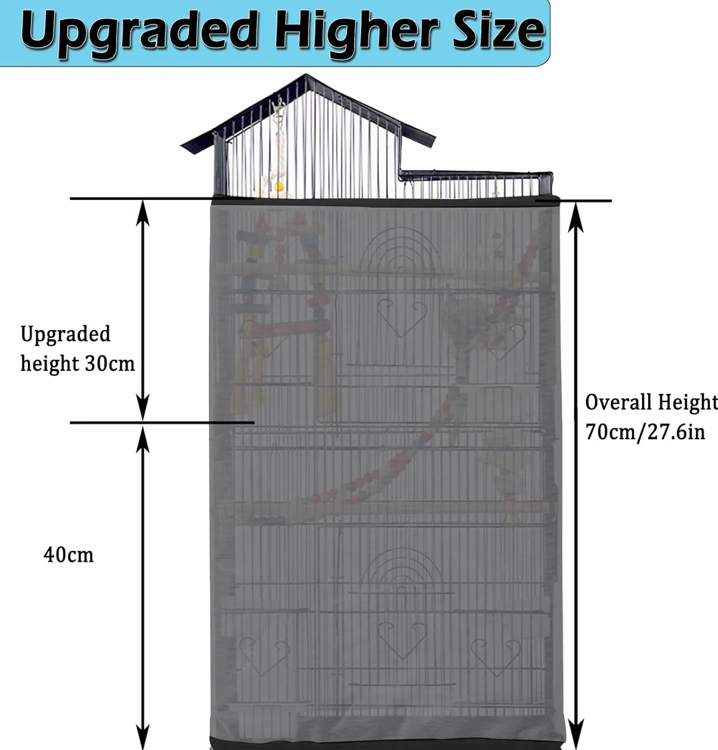 ASOCEA Grande Copertura per Gabbia Uccelli, Universale Rete per Gabbia Pappagalli Nylon Copertura Gonna per Gabbia per Uccelli per Gabbie Rotonde e Quadrate (Nero, 78.7 * 27.6in/200 * 70cm)